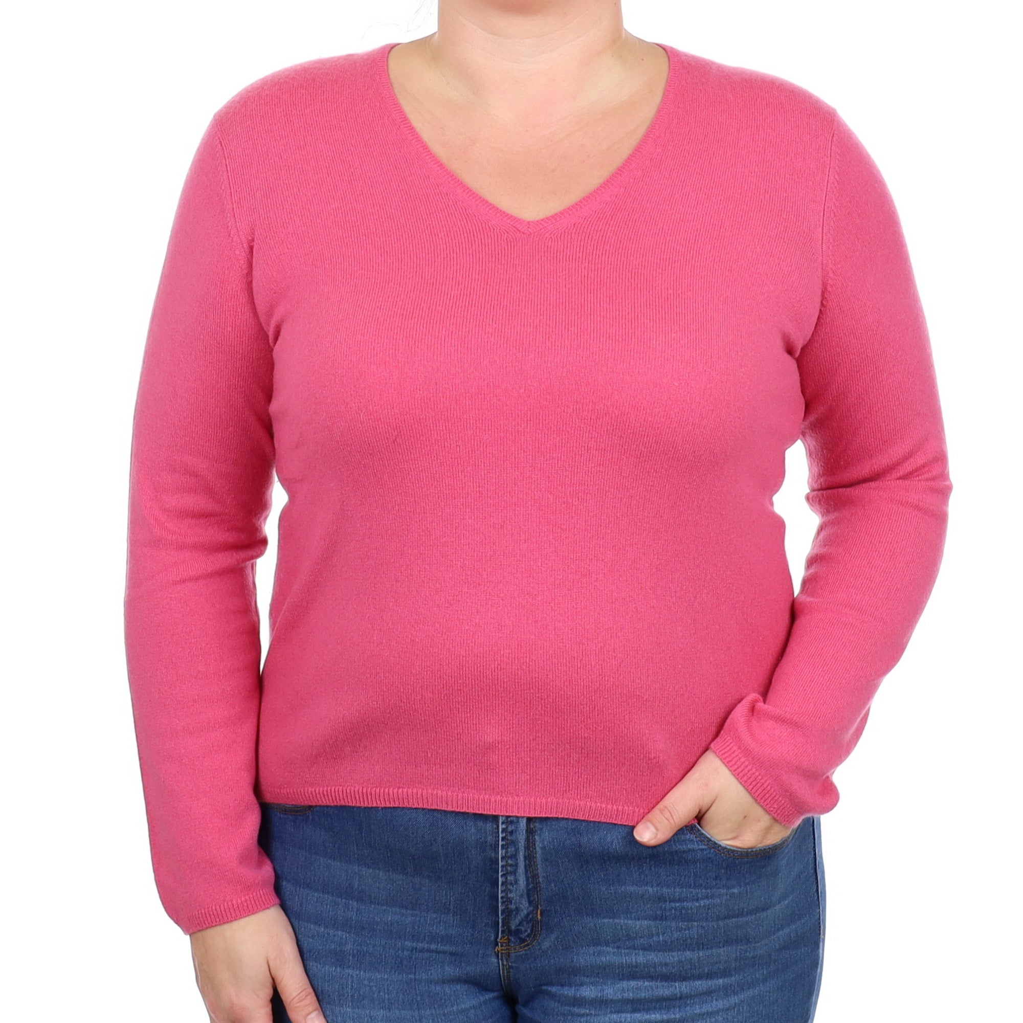 Loganberry Pink Cashmere V Neck Jumper Large