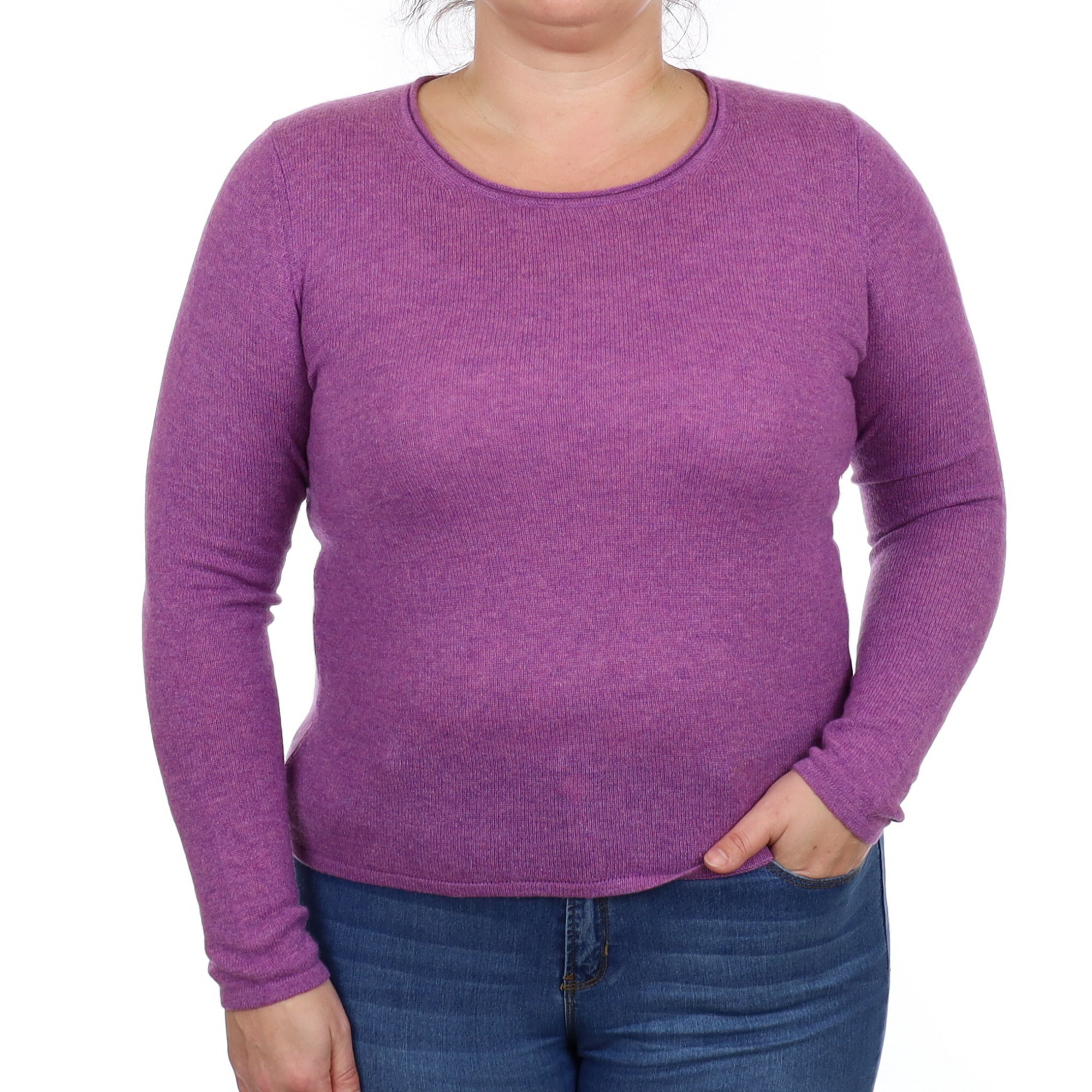 Heather Purple Cashmere Crew Neck Jumper Large