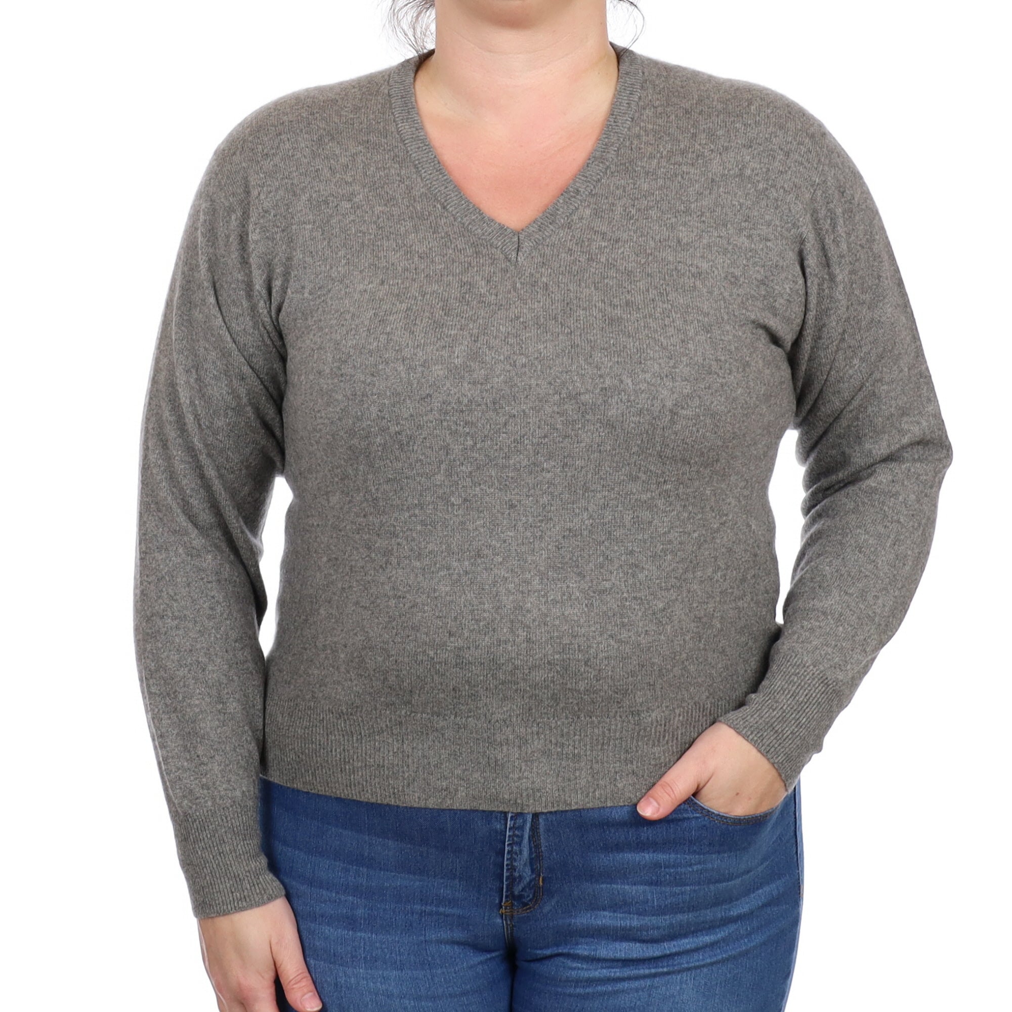 Slate Grey Cashmere V Neck Jumper Large