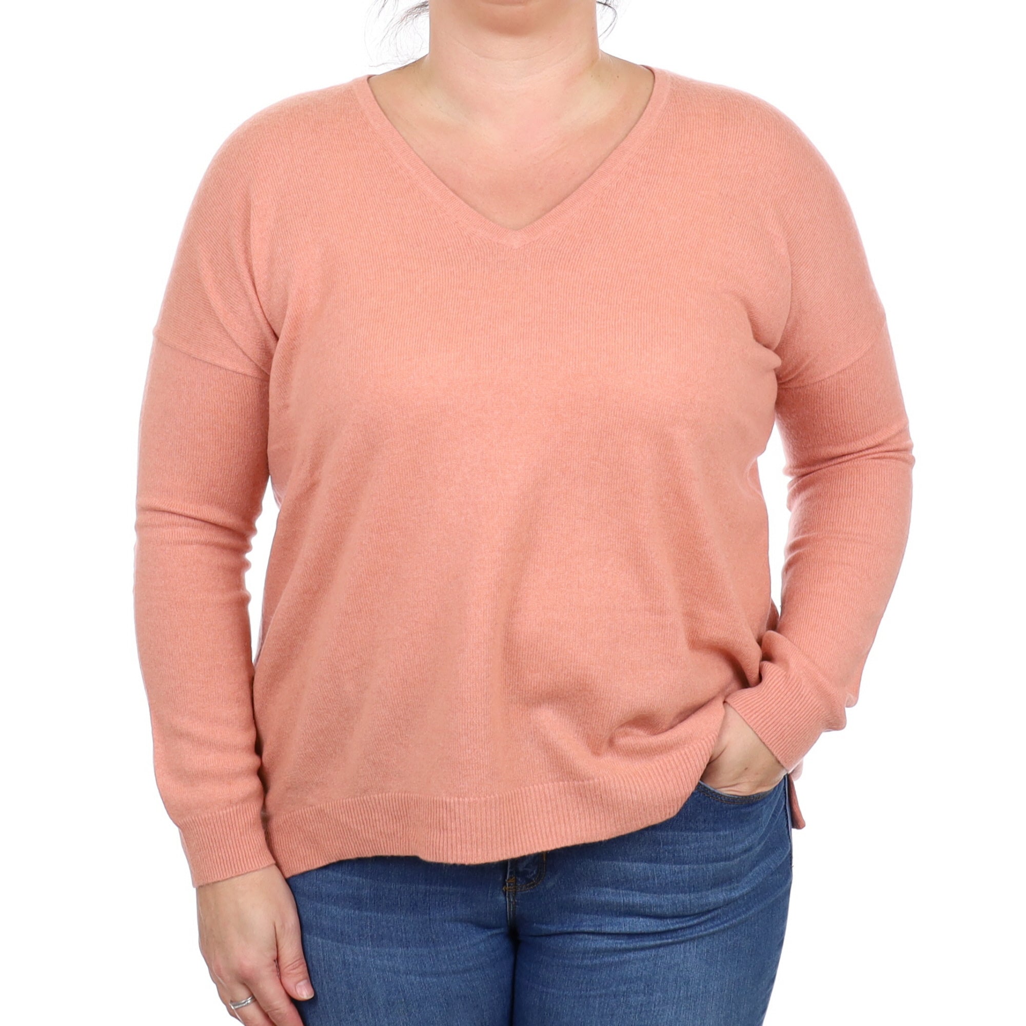 Blush Pink Cashmere V Neck Jumper Large