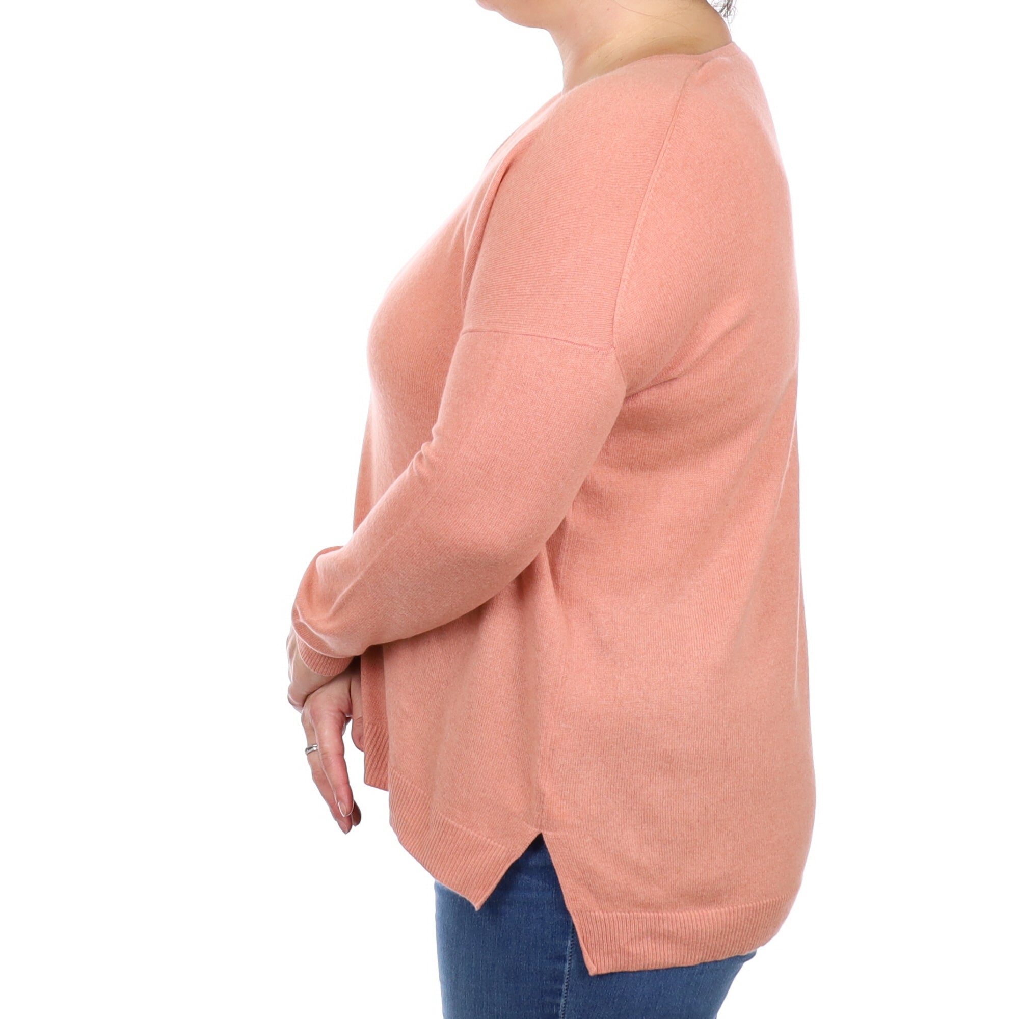 Blush Pink Cashmere V Neck Jumper Large