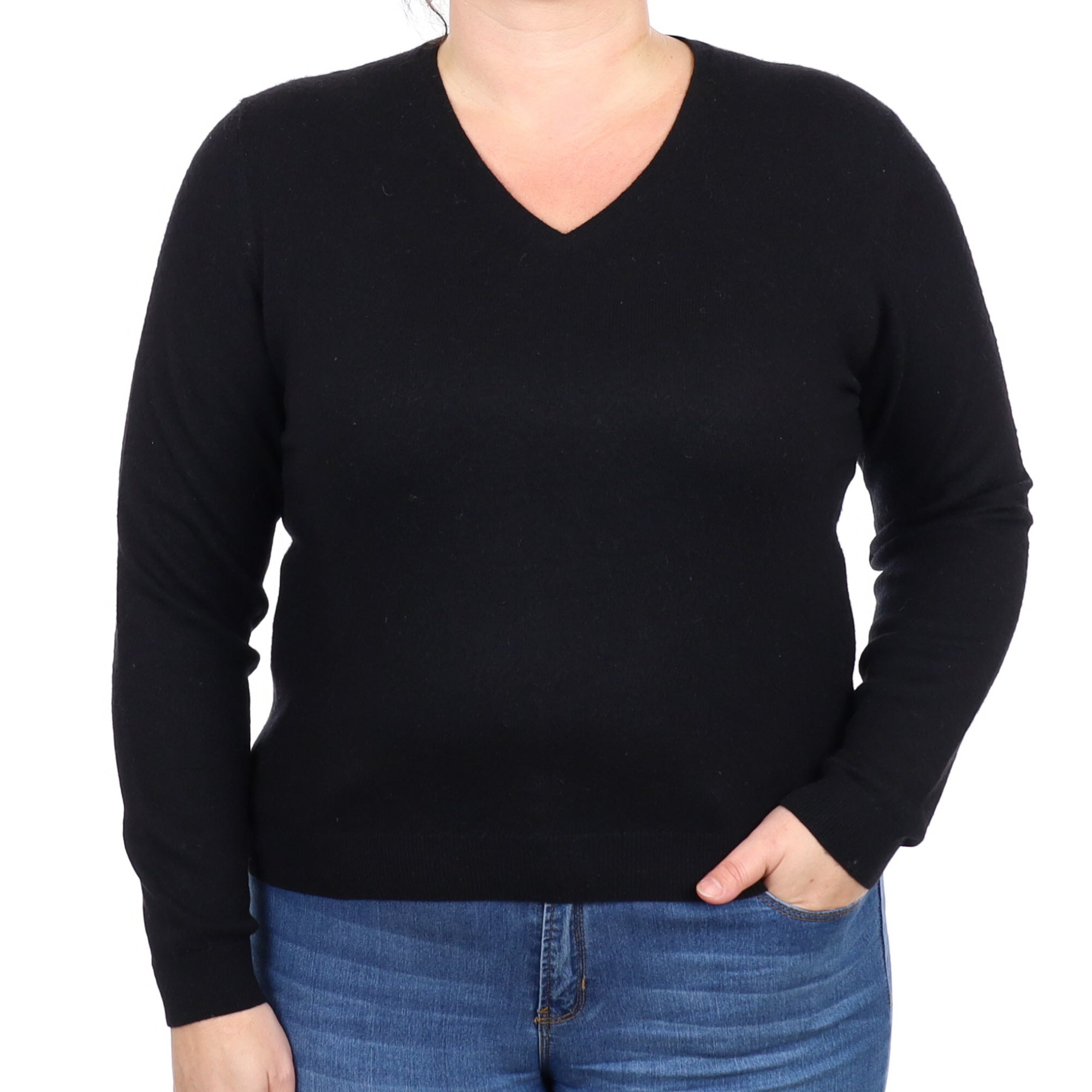 Black Cashmere V Neck Jumper Large