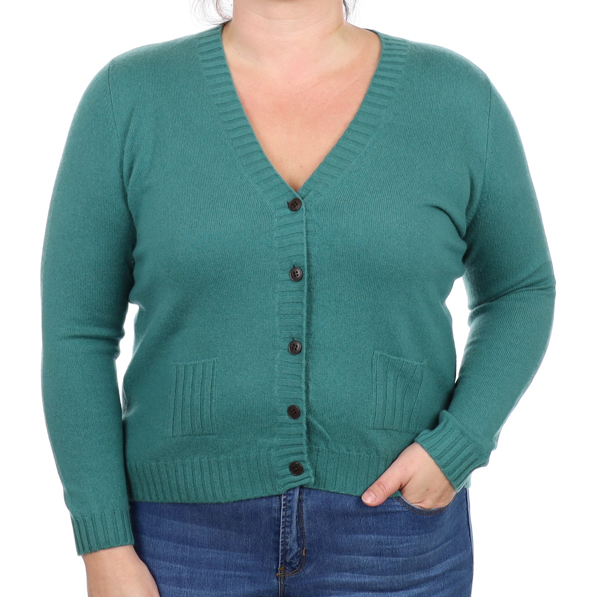 Sea Green Cashmere V Neck Cardigan Large