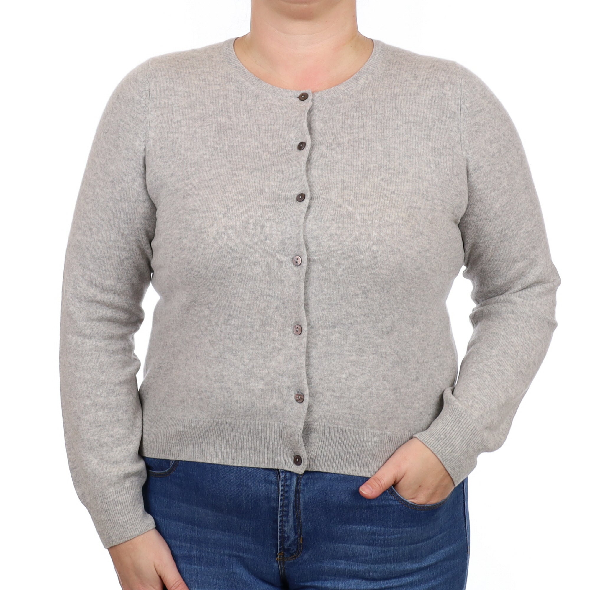 Silver Grey Cashmere Crew Neck Cardigan Large