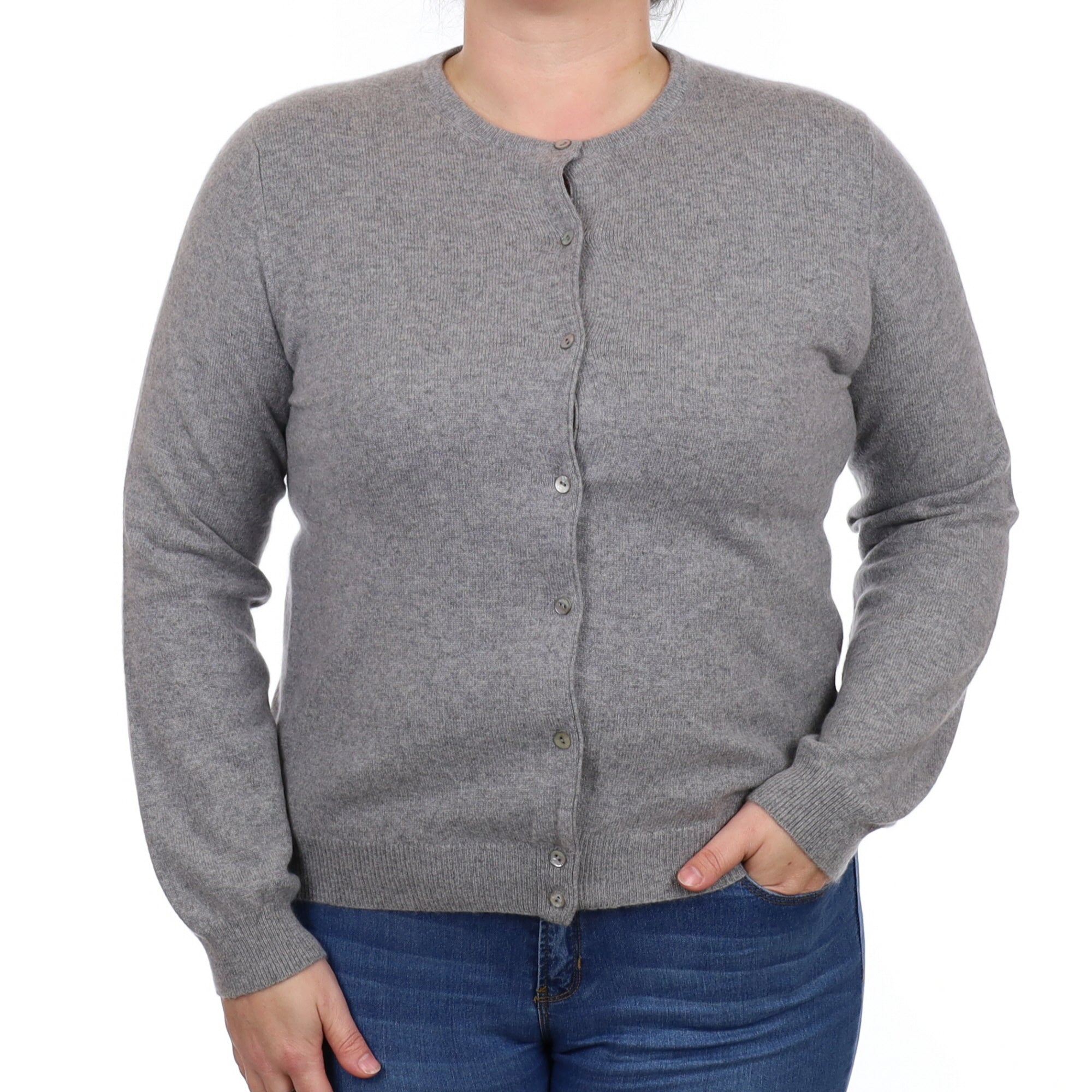 Mist Grey Cashmere Crew Neck Cardigan Large