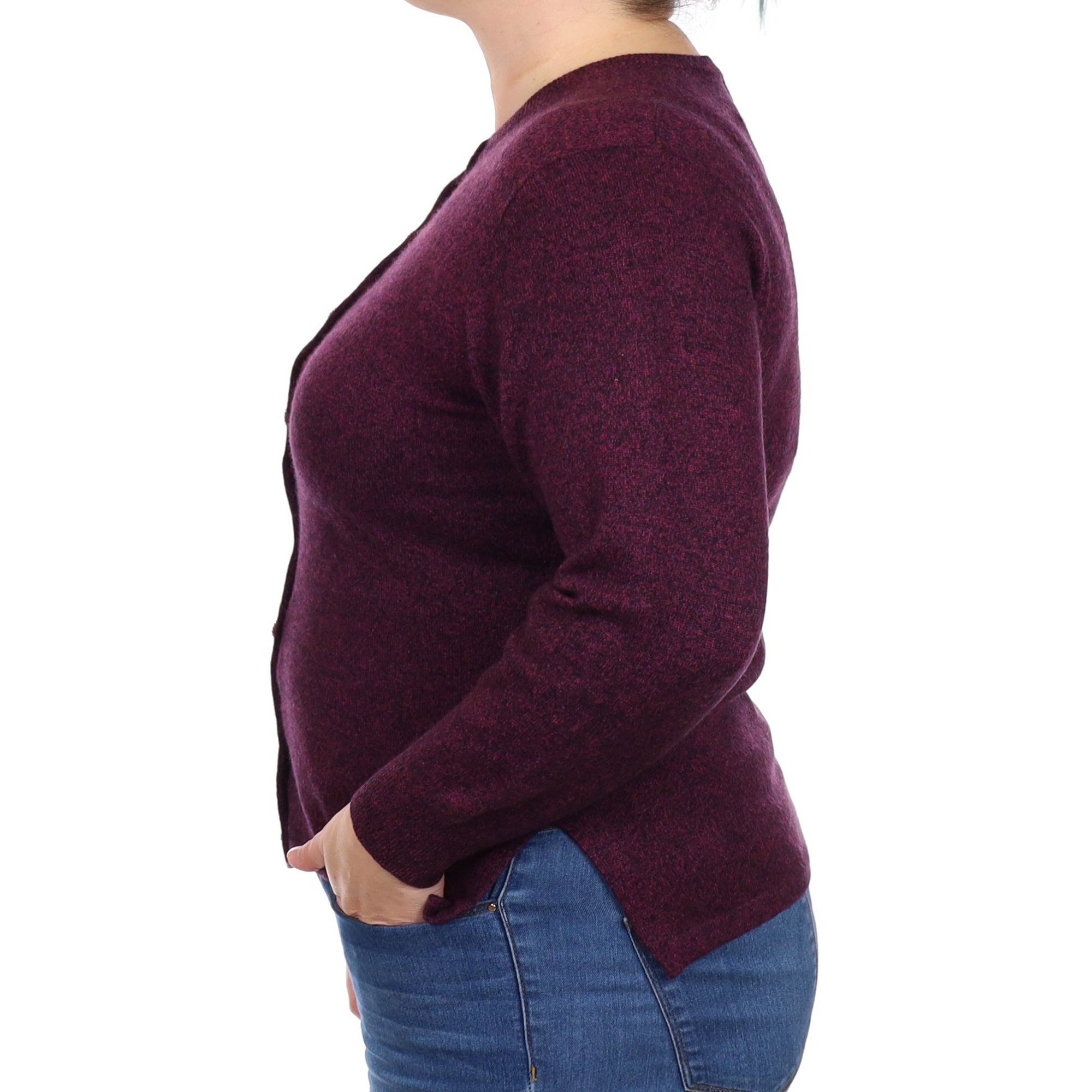 Aubergine Purple Marl Cashmere Crew Neck Cardigan Large