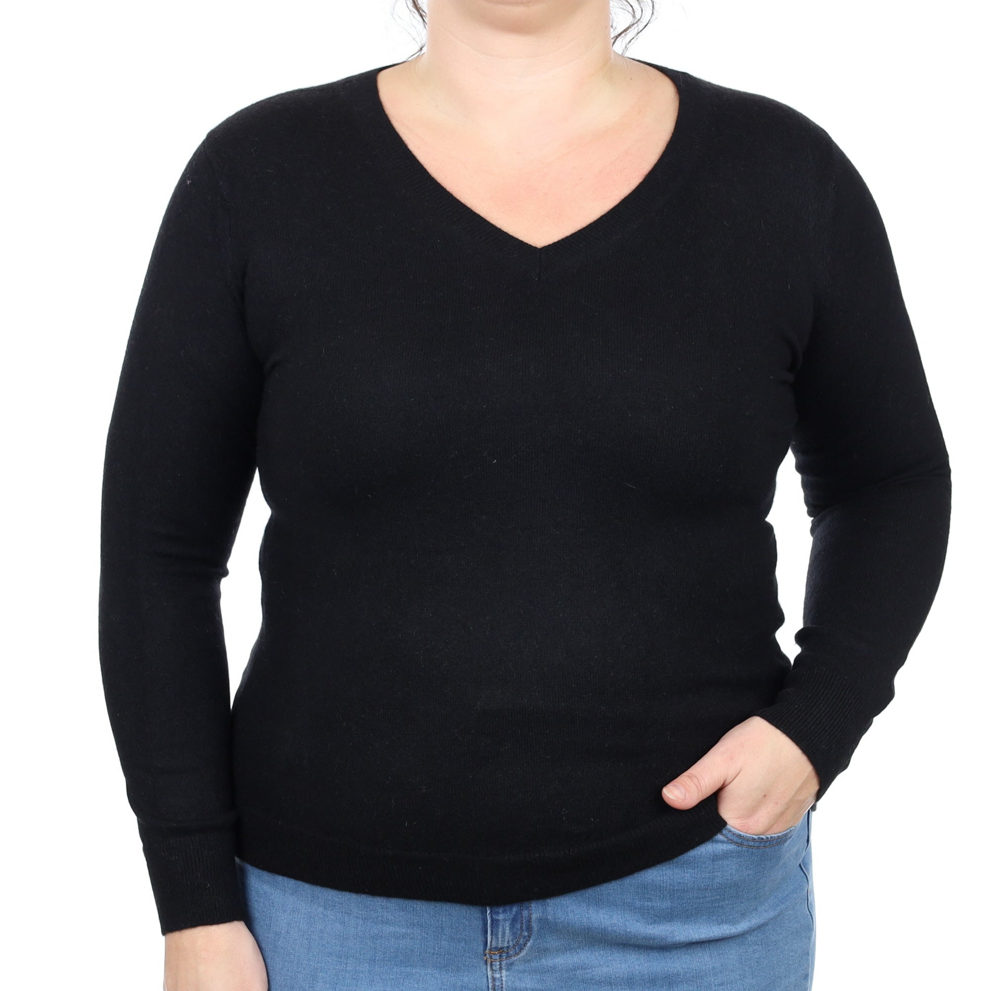 Black Cashmere V Neck Jumper Large