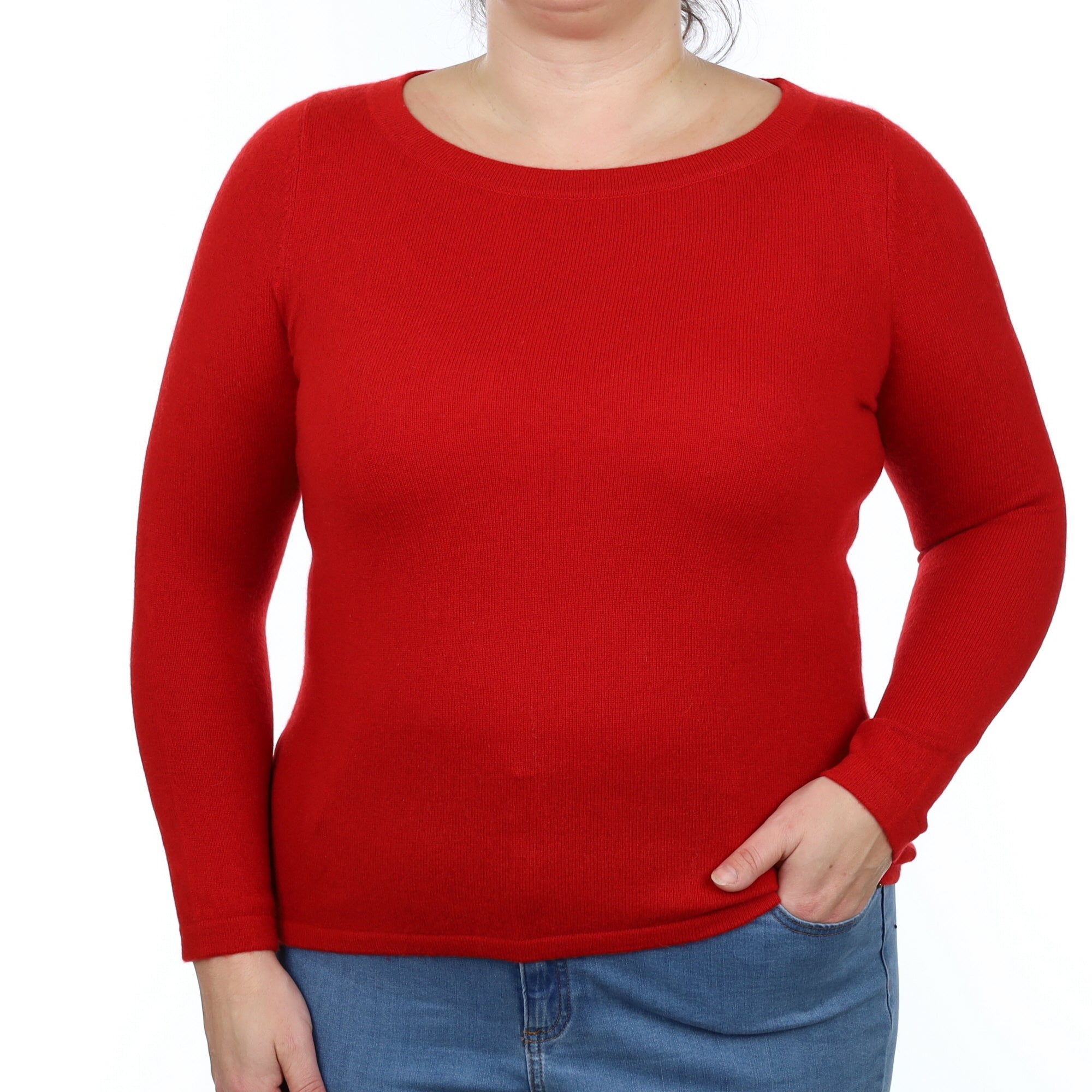 Scarlet Red Cashmere Wide Crew Neck Jumper Large