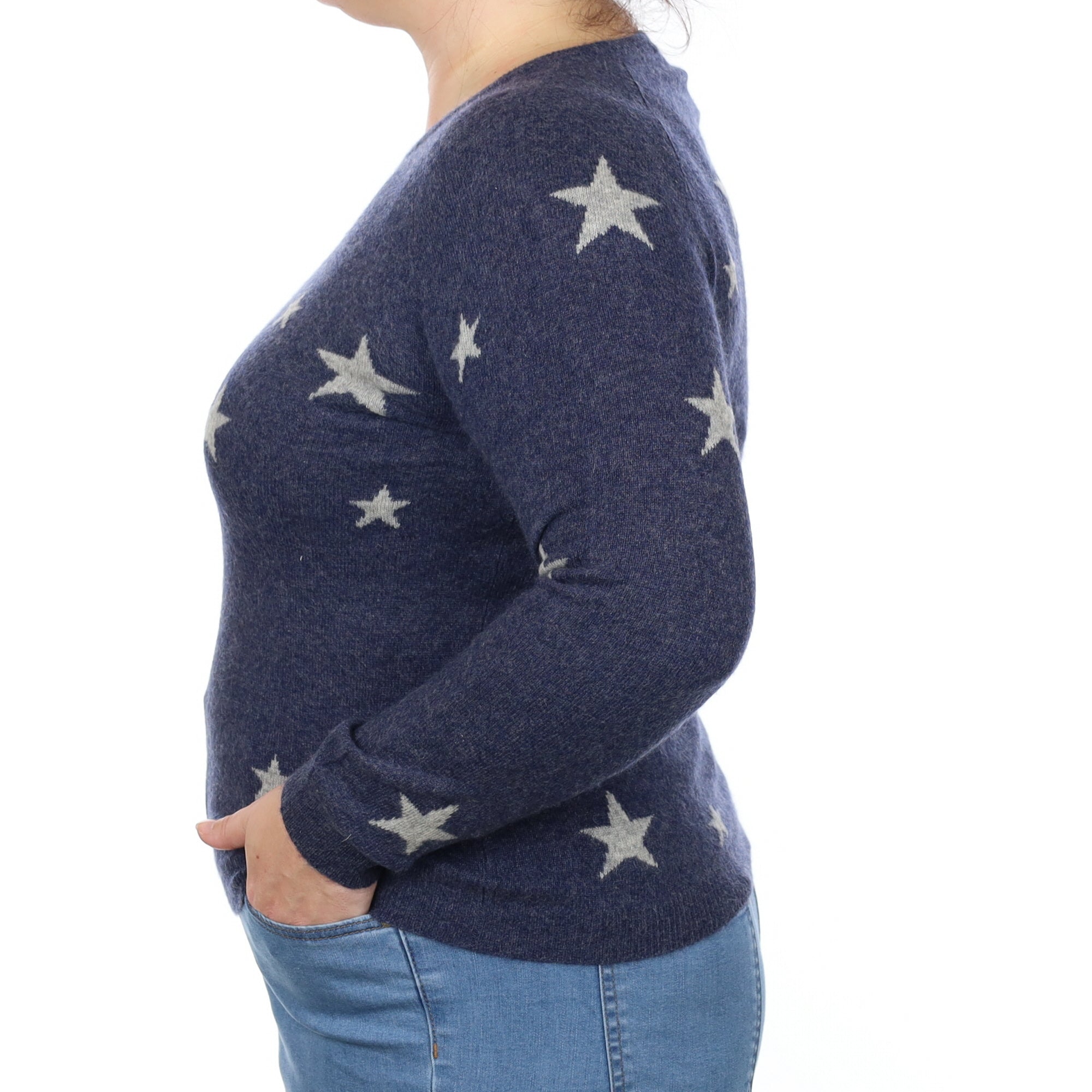 Naval Blue Star Cashmere Crew Neck Jumper Large