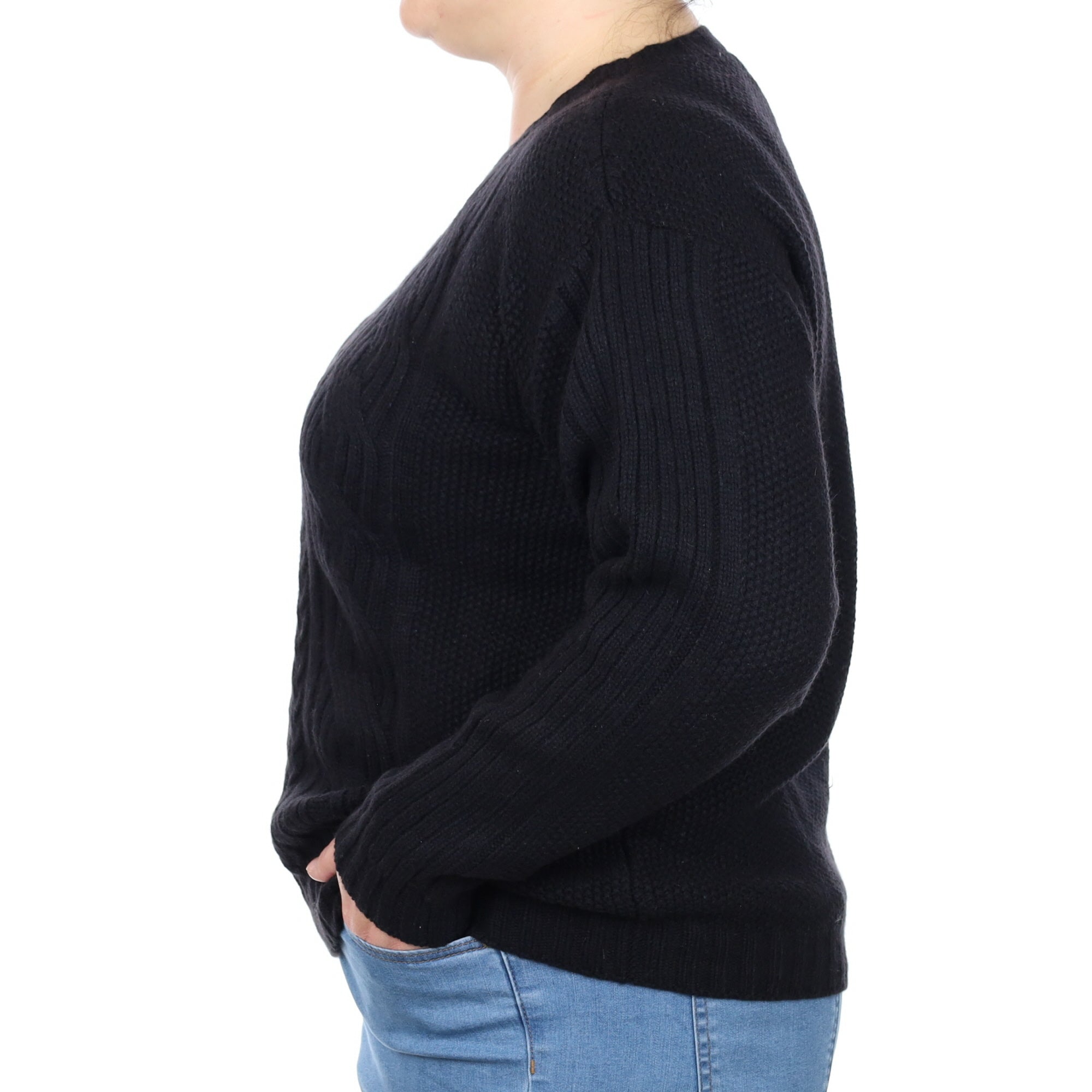 Black Chunky Cashmere Crew Neck Jumper Large