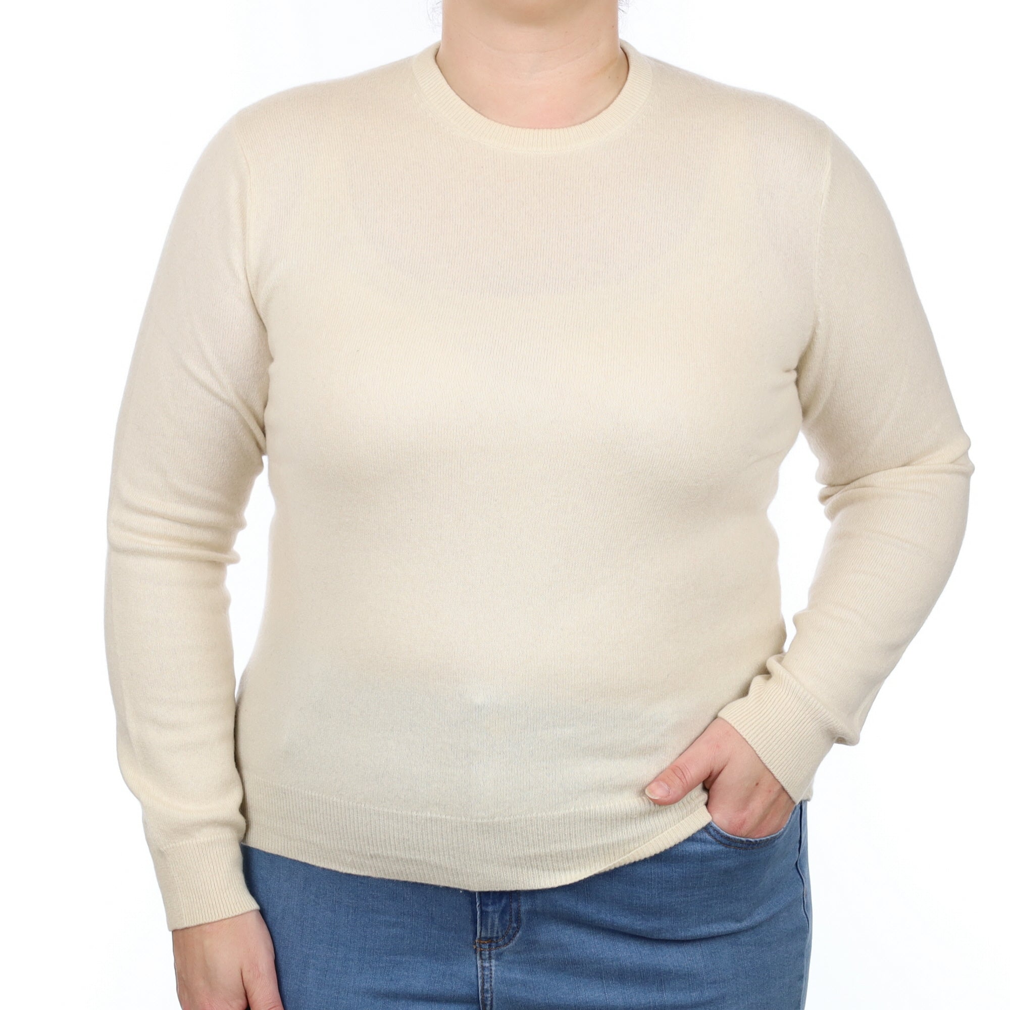 Vanilla Cream Cashmere Crew Neck Jumper Large