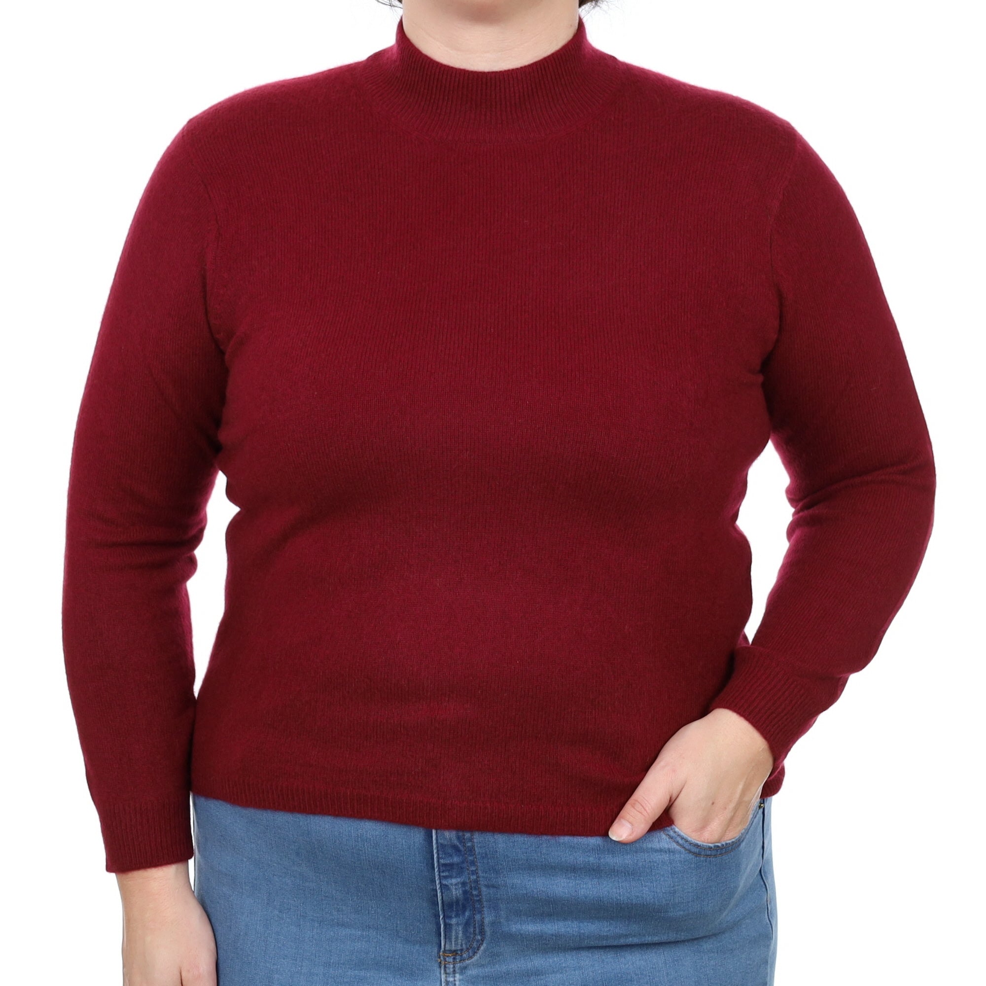 Burgundy Red Cashmere Turtle Neck Jumper Large