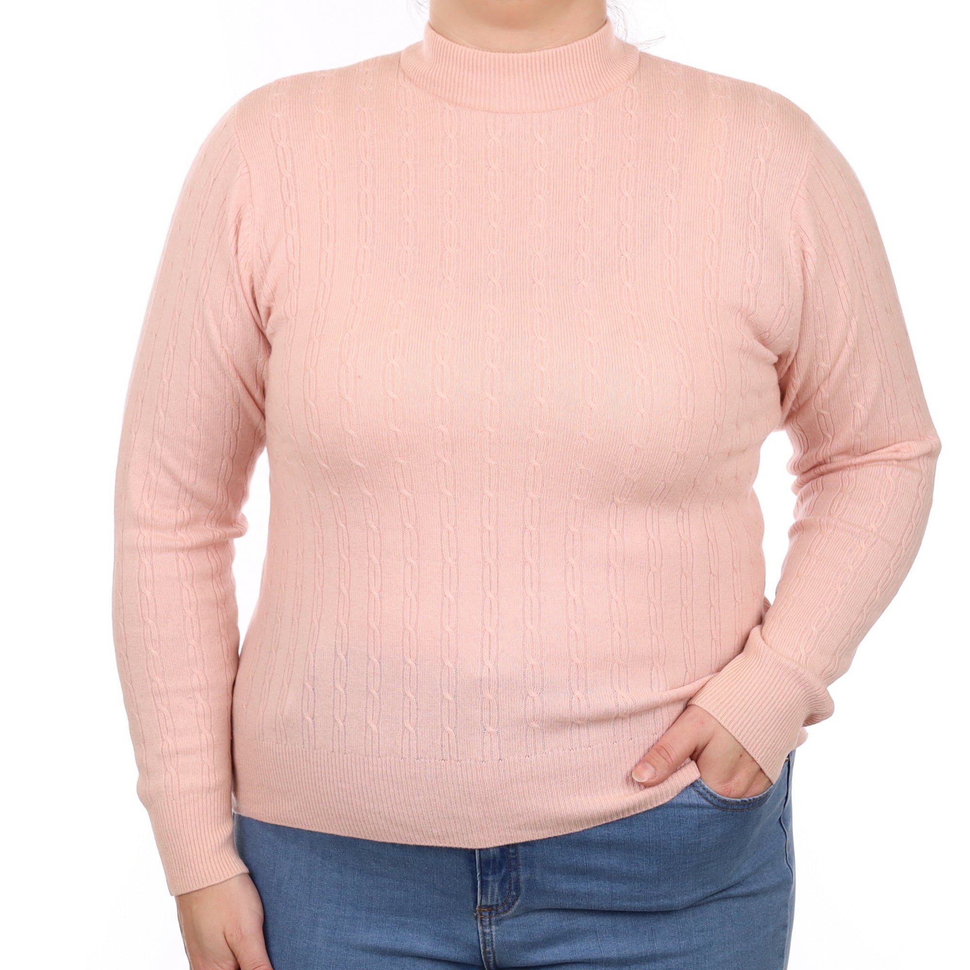 Shell Pink Cable Cashmere Turtle Neck Jumper Large