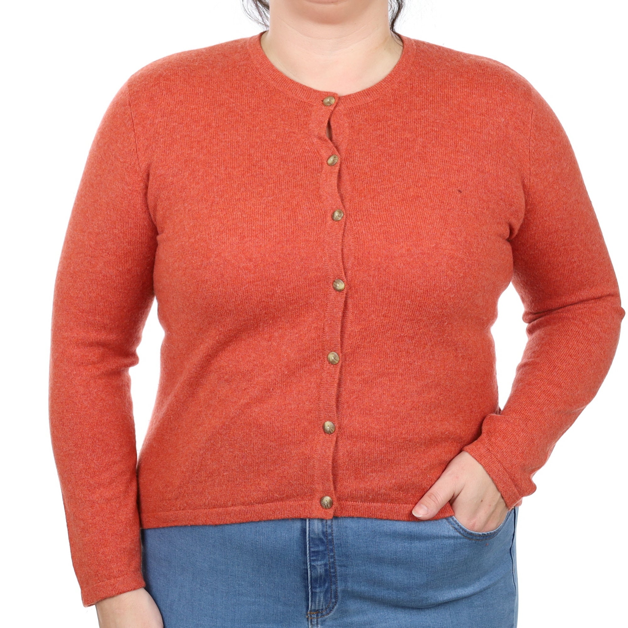 Burnt Orange Cashmere Crew Neck Cardigan Large