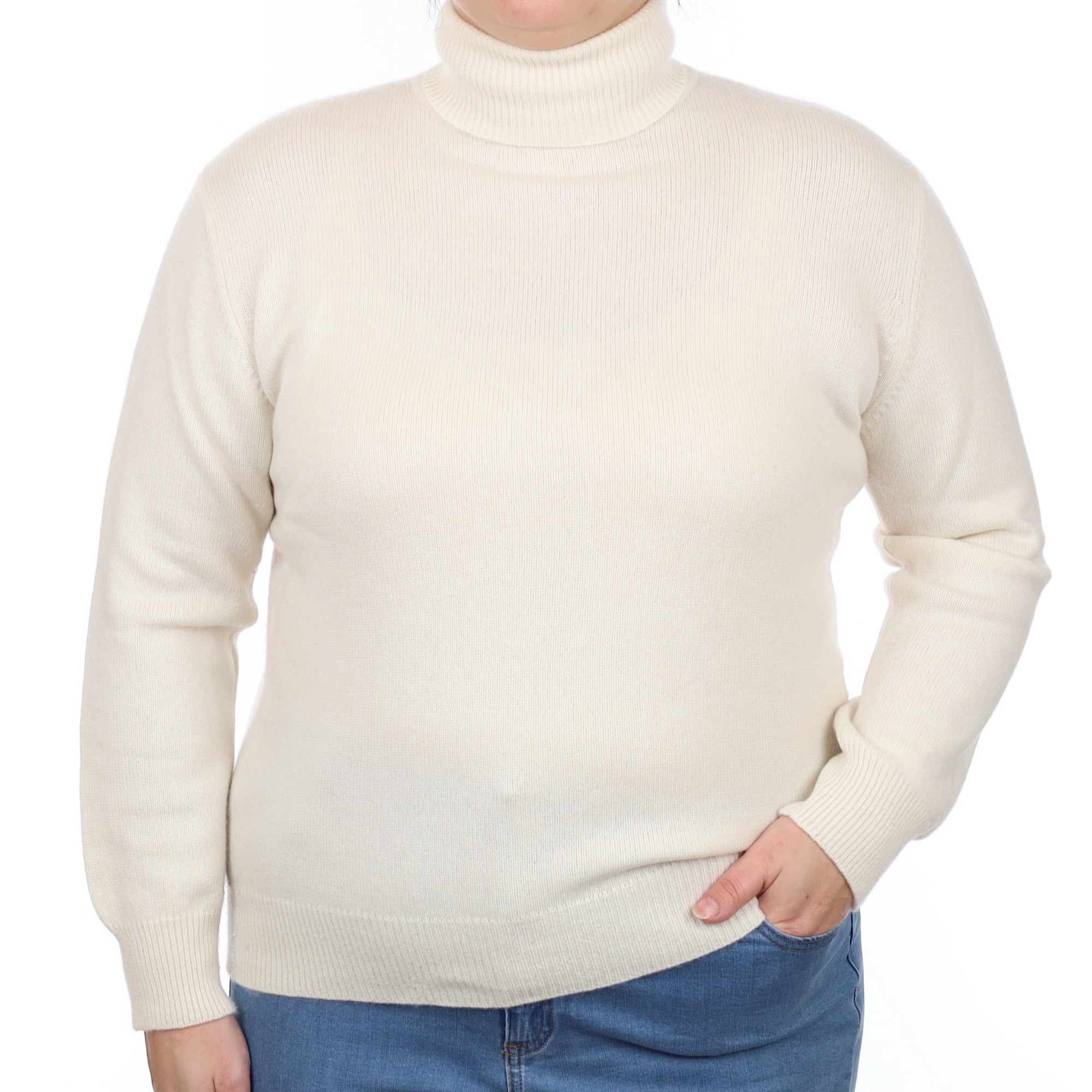 Cream Cashmere Heavy Knit Polo Neck Jumper Large