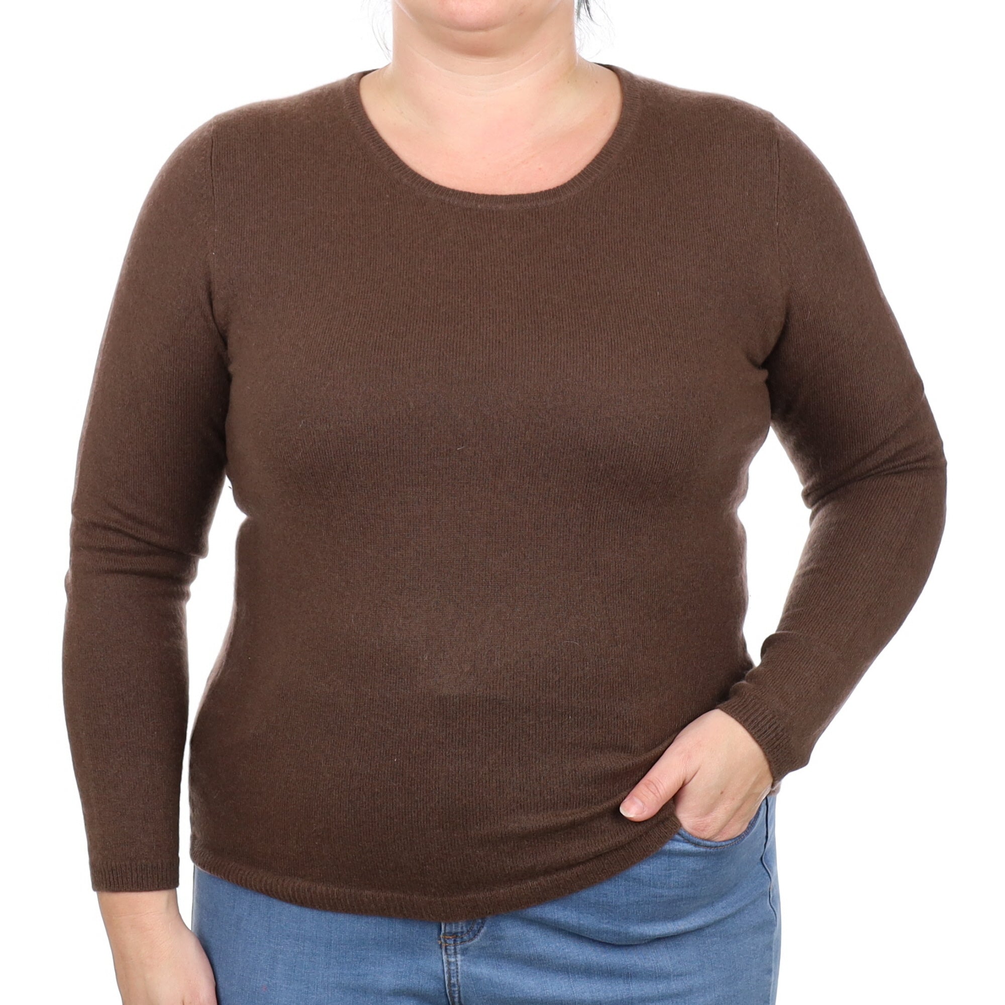 Chocolate Brown Cashmere Crew Neck Jumper Large