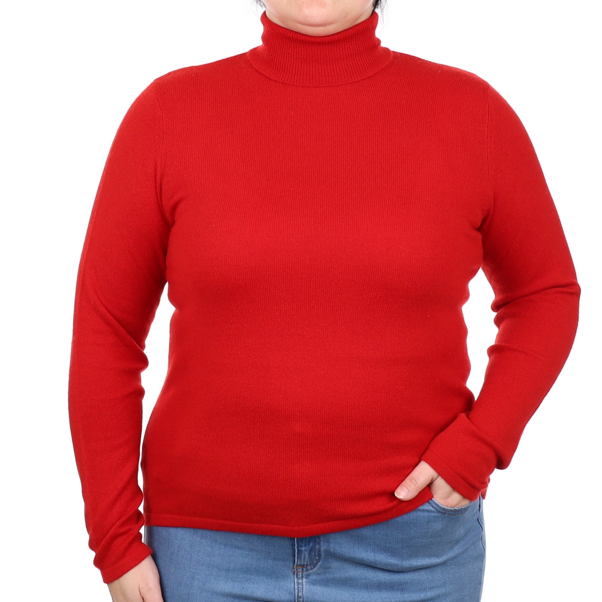 Post Box Red Cashmere Polo Neck Jumper Large