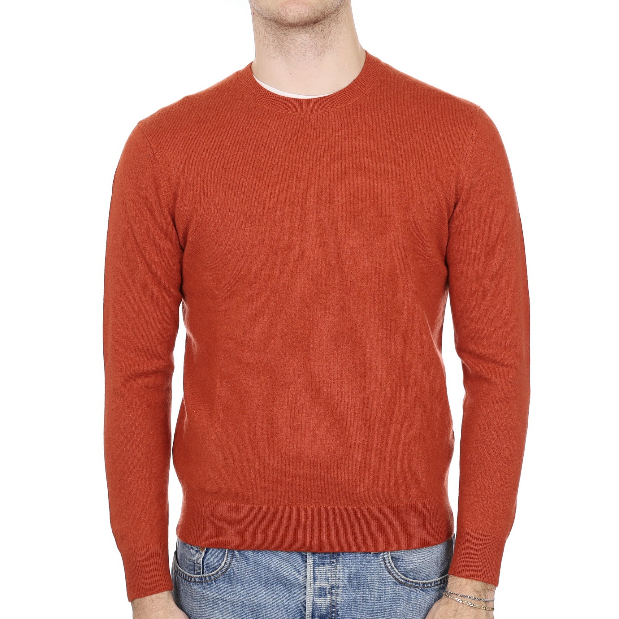 Men's Terracotta Orange Cashmere Crew Neck Jumper Medium