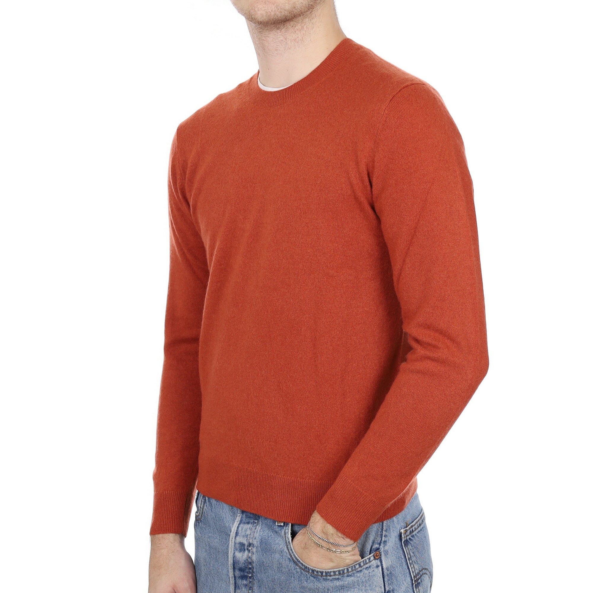 Men's Terracotta Orange Cashmere Crew Neck Jumper Medium