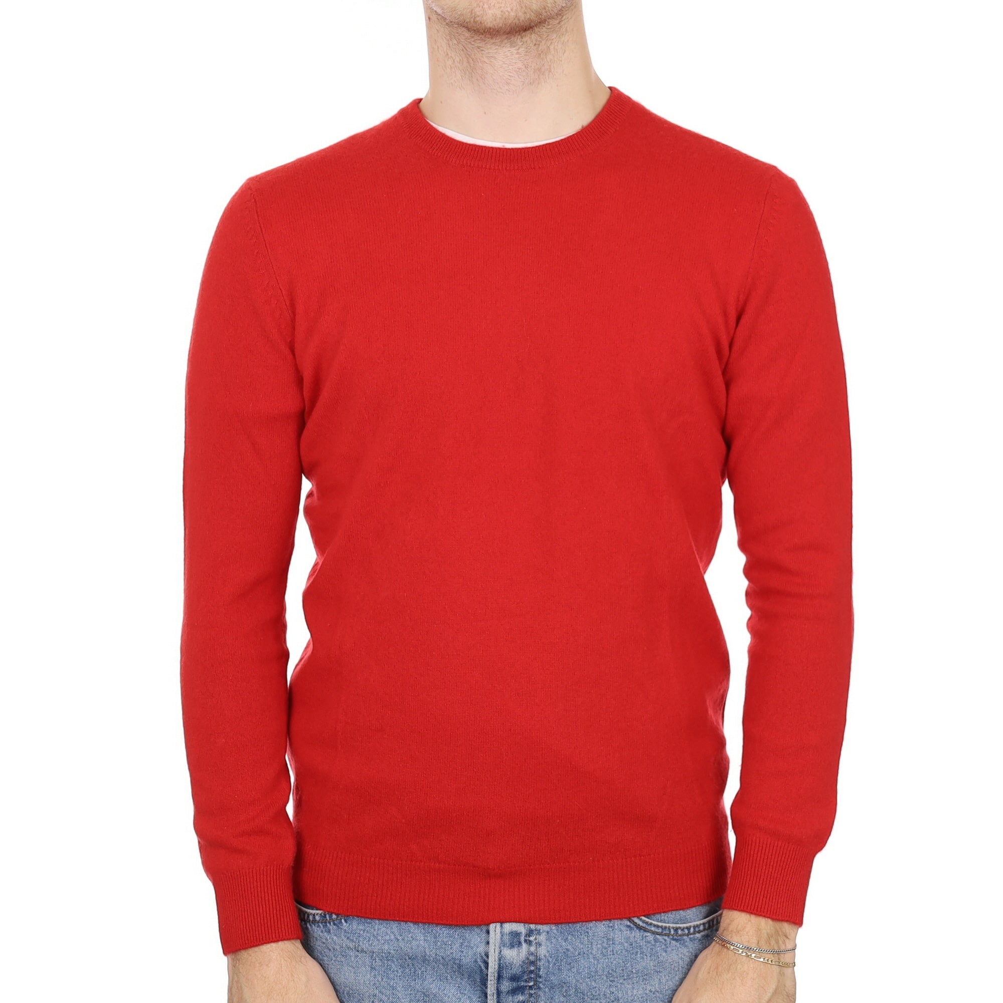 Men's Post Box Red Cashmere Crew Neck Jumper Medium