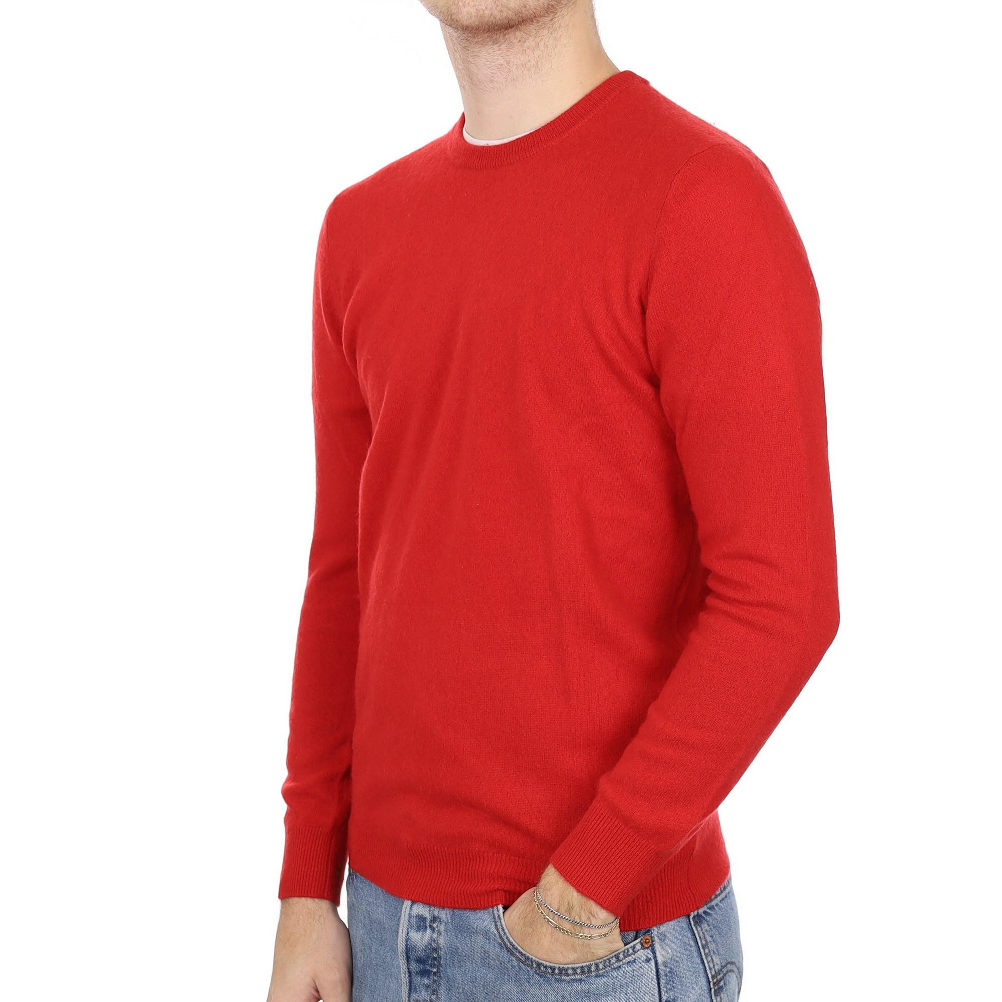 Men's Post Box Red Cashmere Crew Neck Jumper Medium