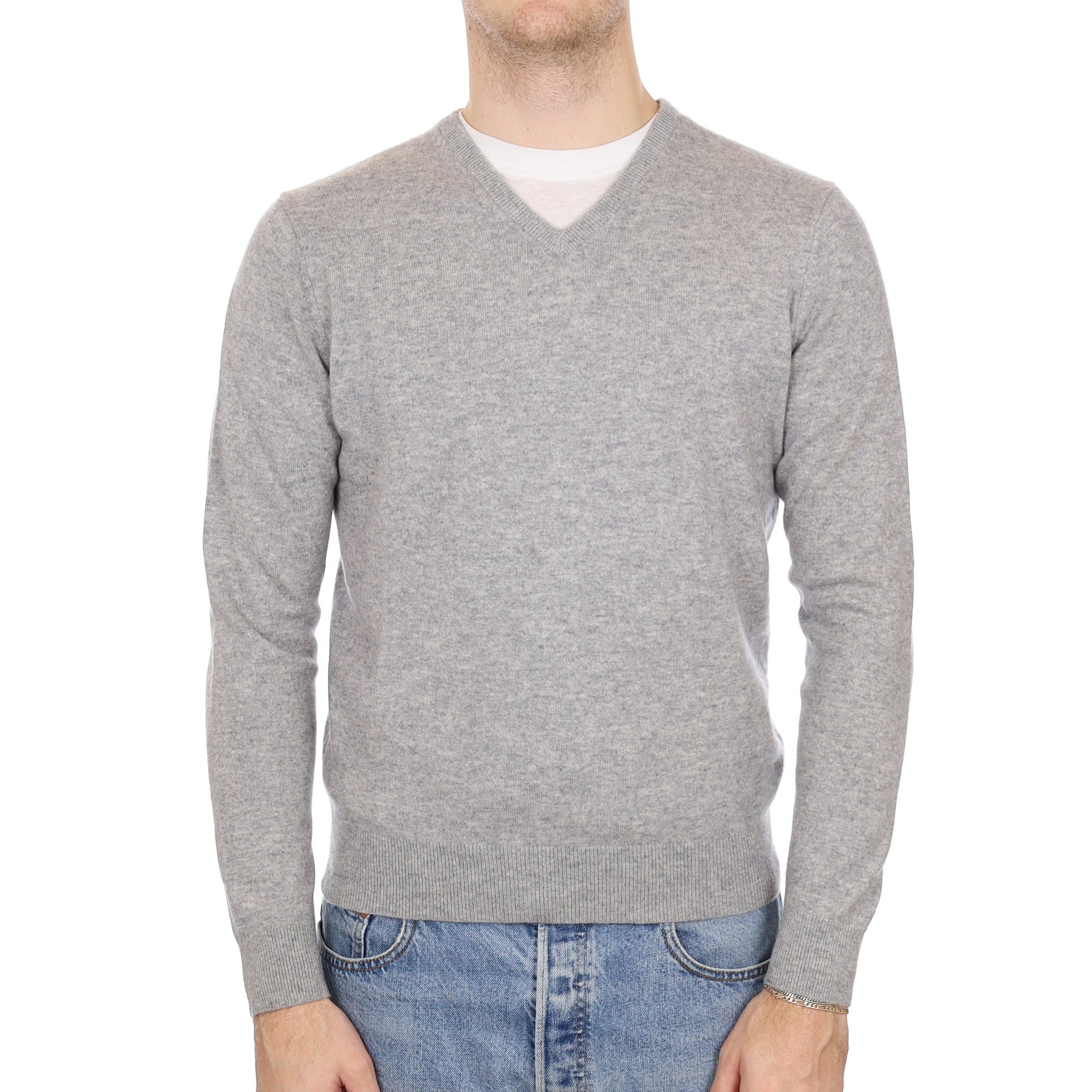 Men's Smoke Grey Cashmere V Neck Jumper Medium