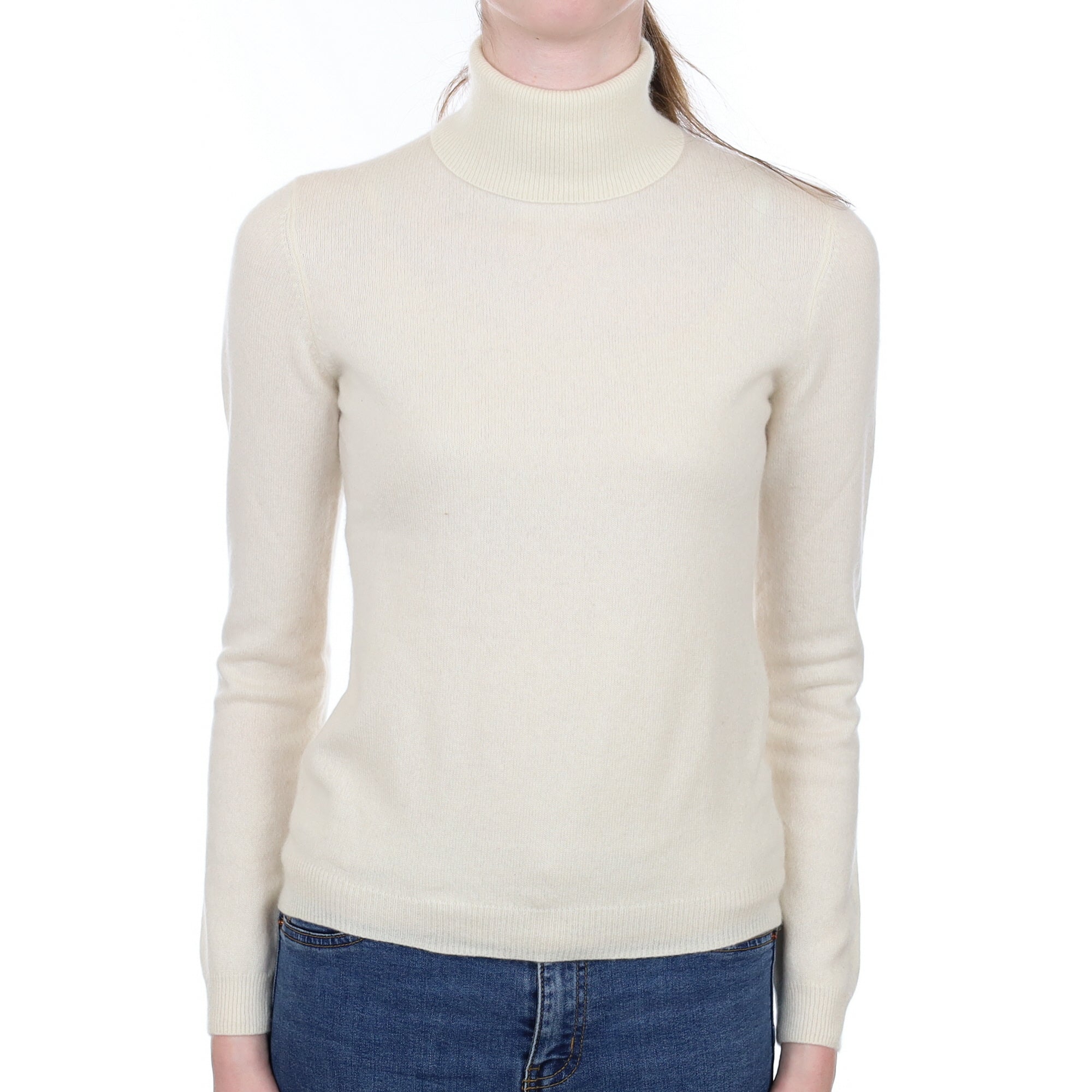 Vanilla Cream Cashmere Polo Neck Jumper Extra Small