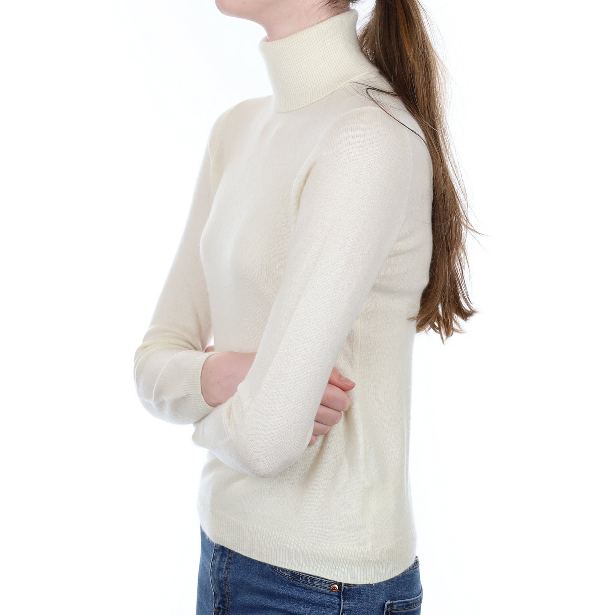 Vanilla Cream Cashmere Polo Neck Jumper Extra Small