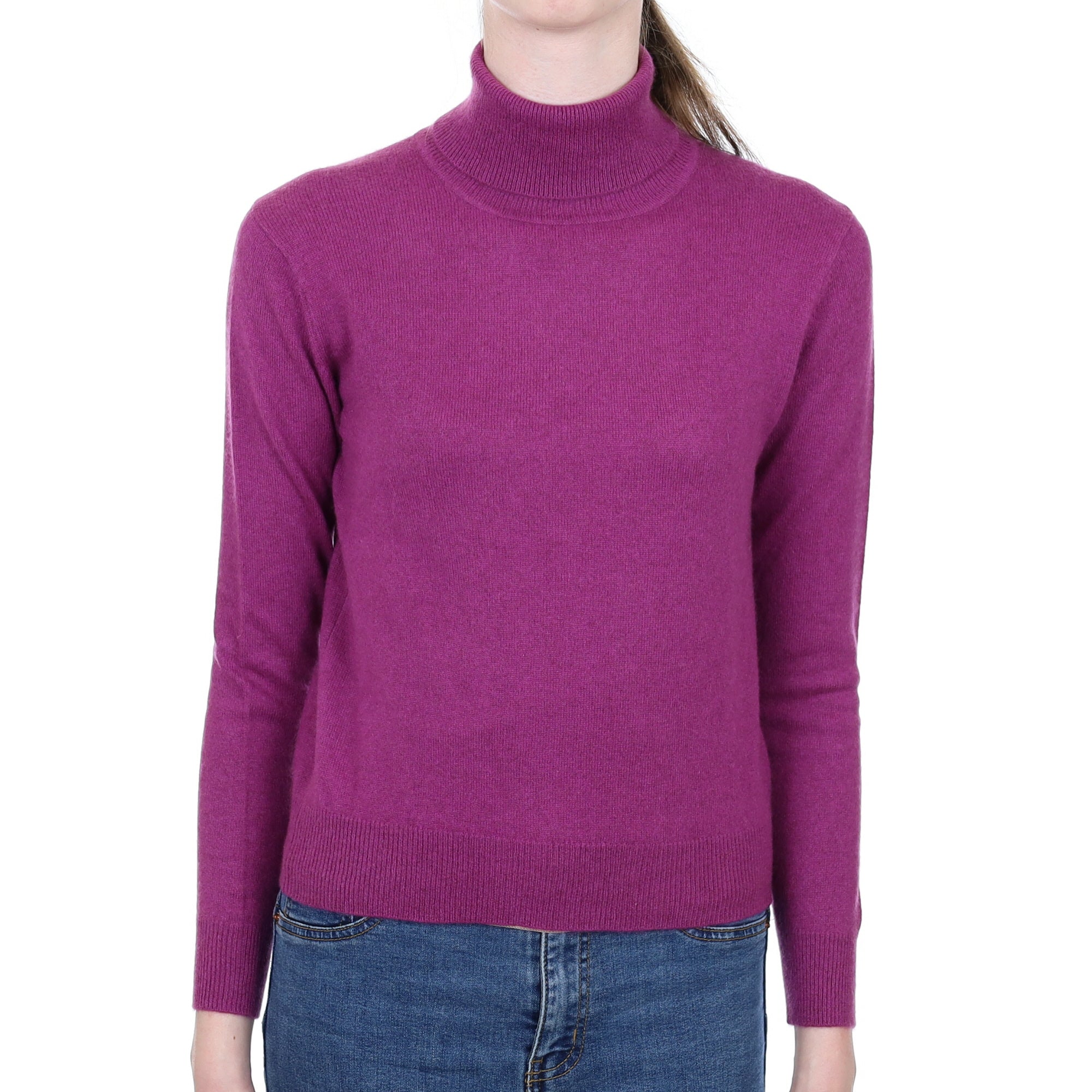 Loganberry Purple Cashmere Polo Neck Jumper Extra Small