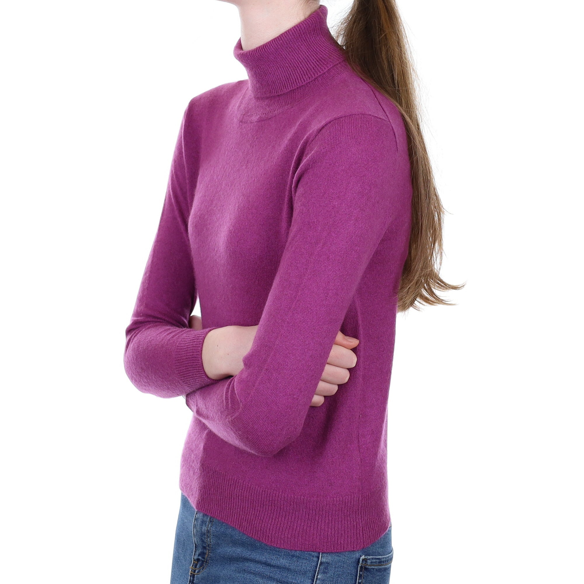 Loganberry Purple Cashmere Polo Neck Jumper Extra Small