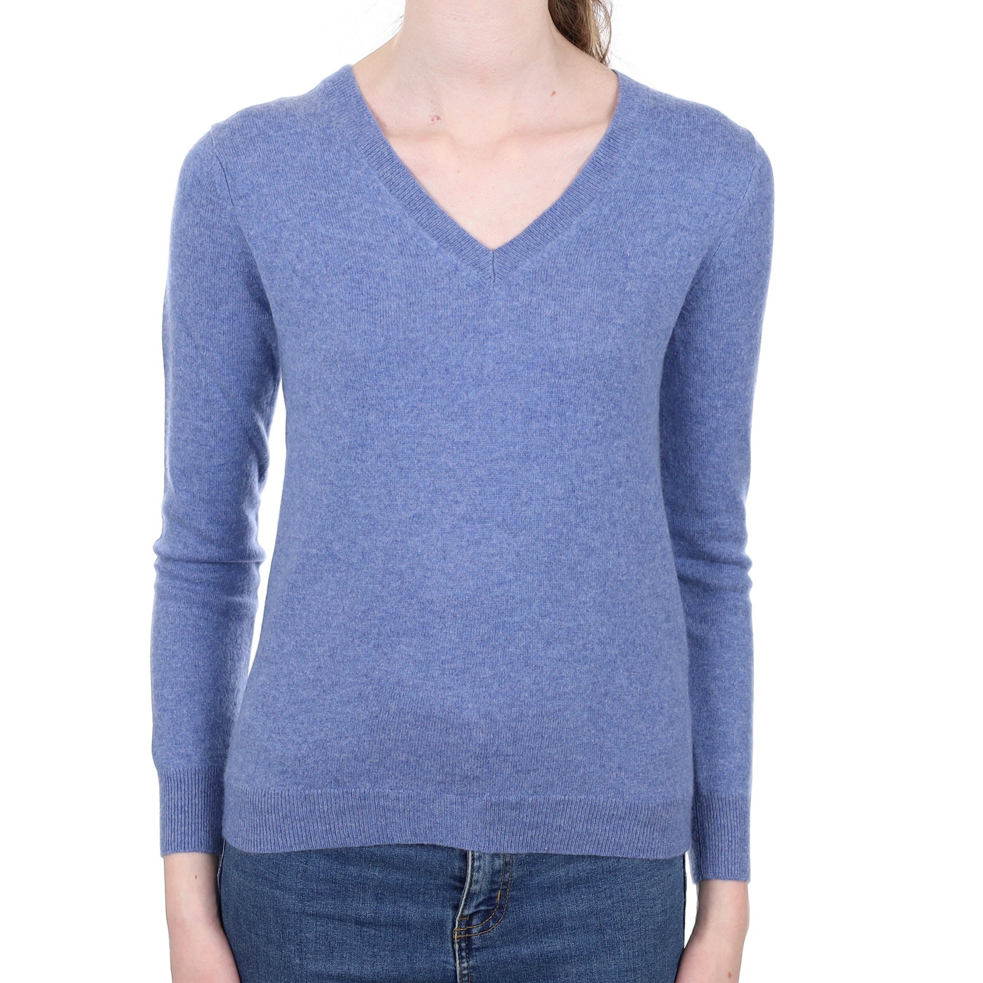 Denim Blue Cashmere V Neck Jumper Extra Small