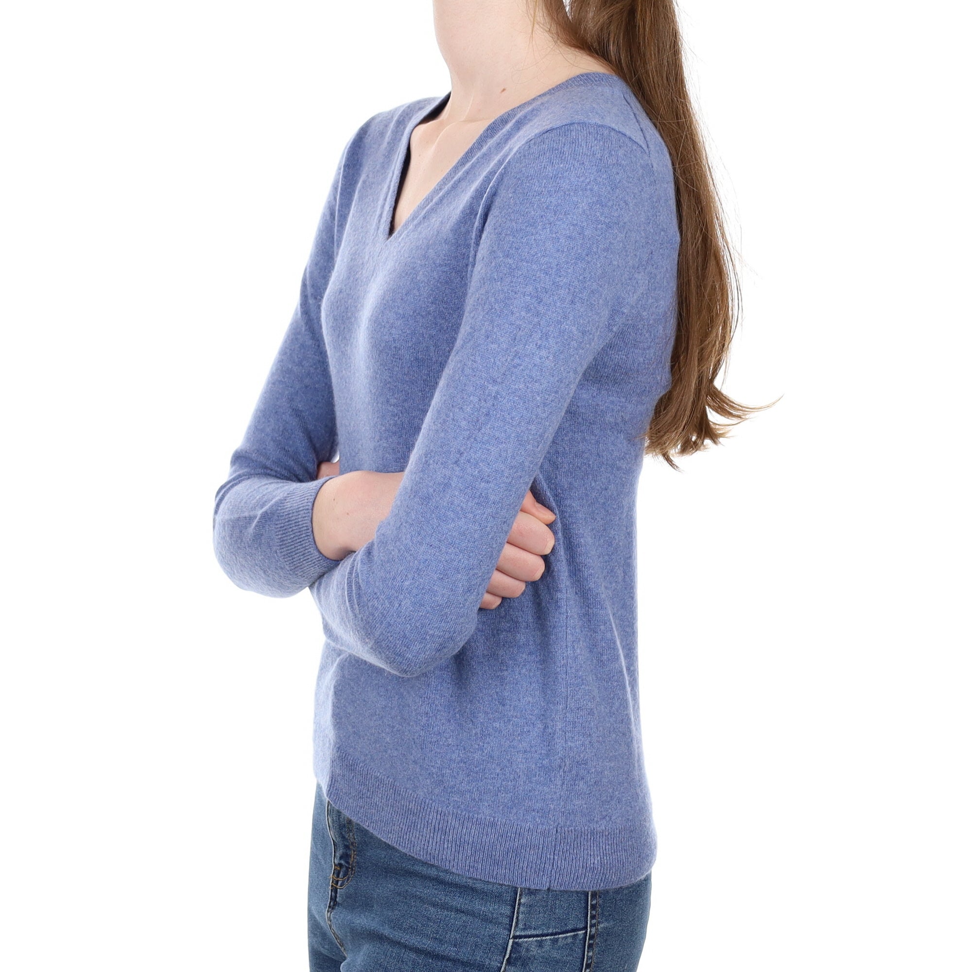 Denim Blue Cashmere V Neck Jumper Extra Small