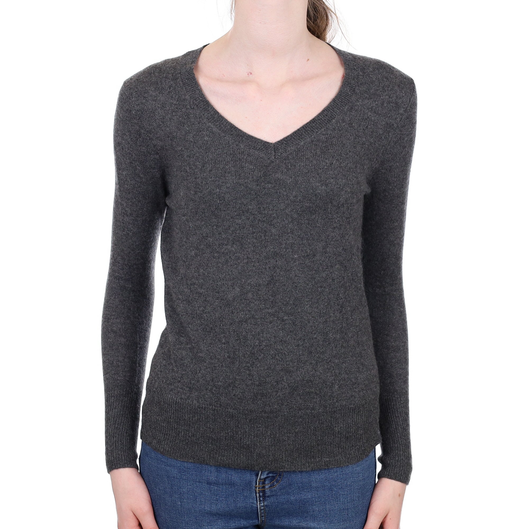 Slate Grey Cashmere V Neck Jumper Extra Small