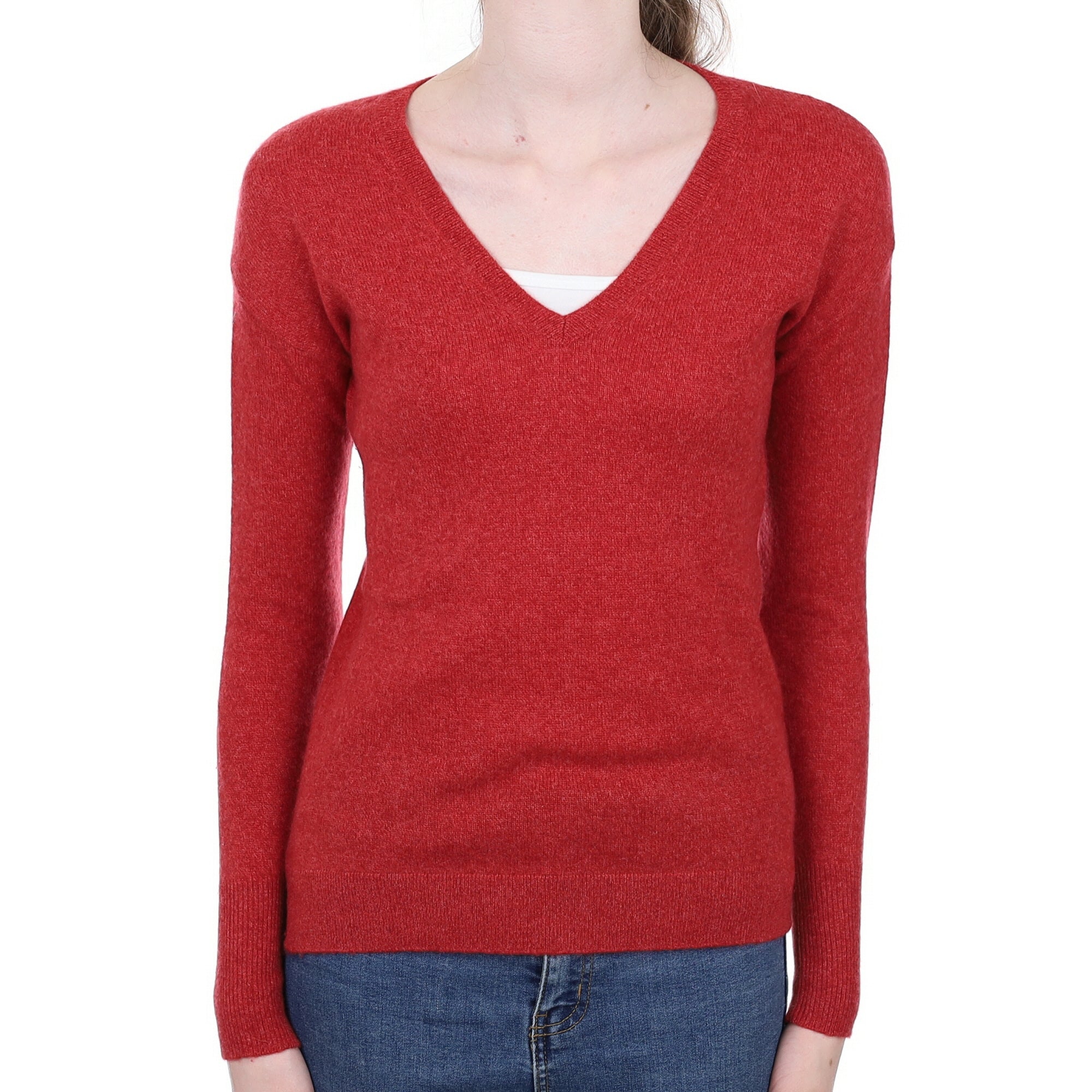 Red Marl Cashmere V Neck Jumper Extra Small