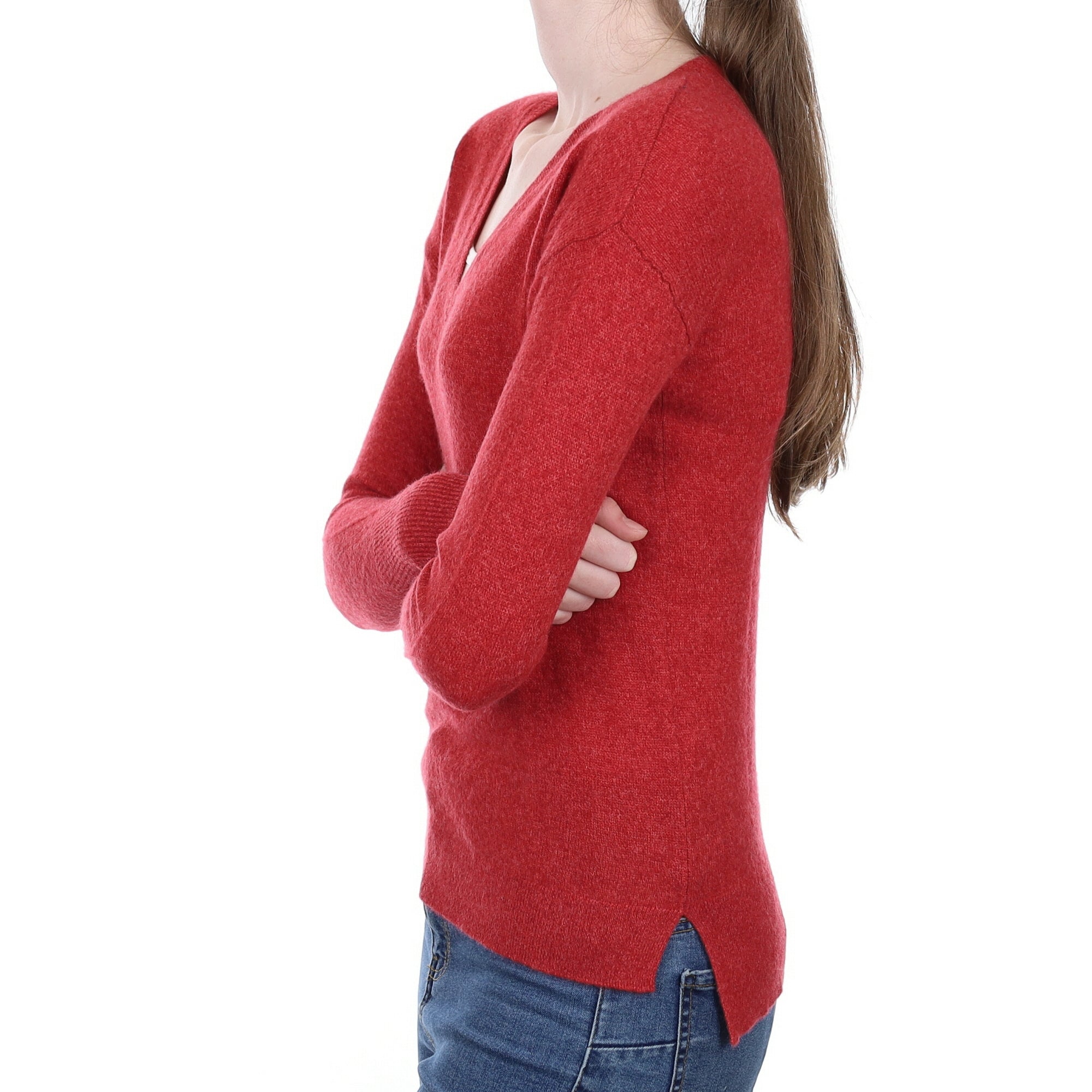 Red Marl Cashmere V Neck Jumper Extra Small