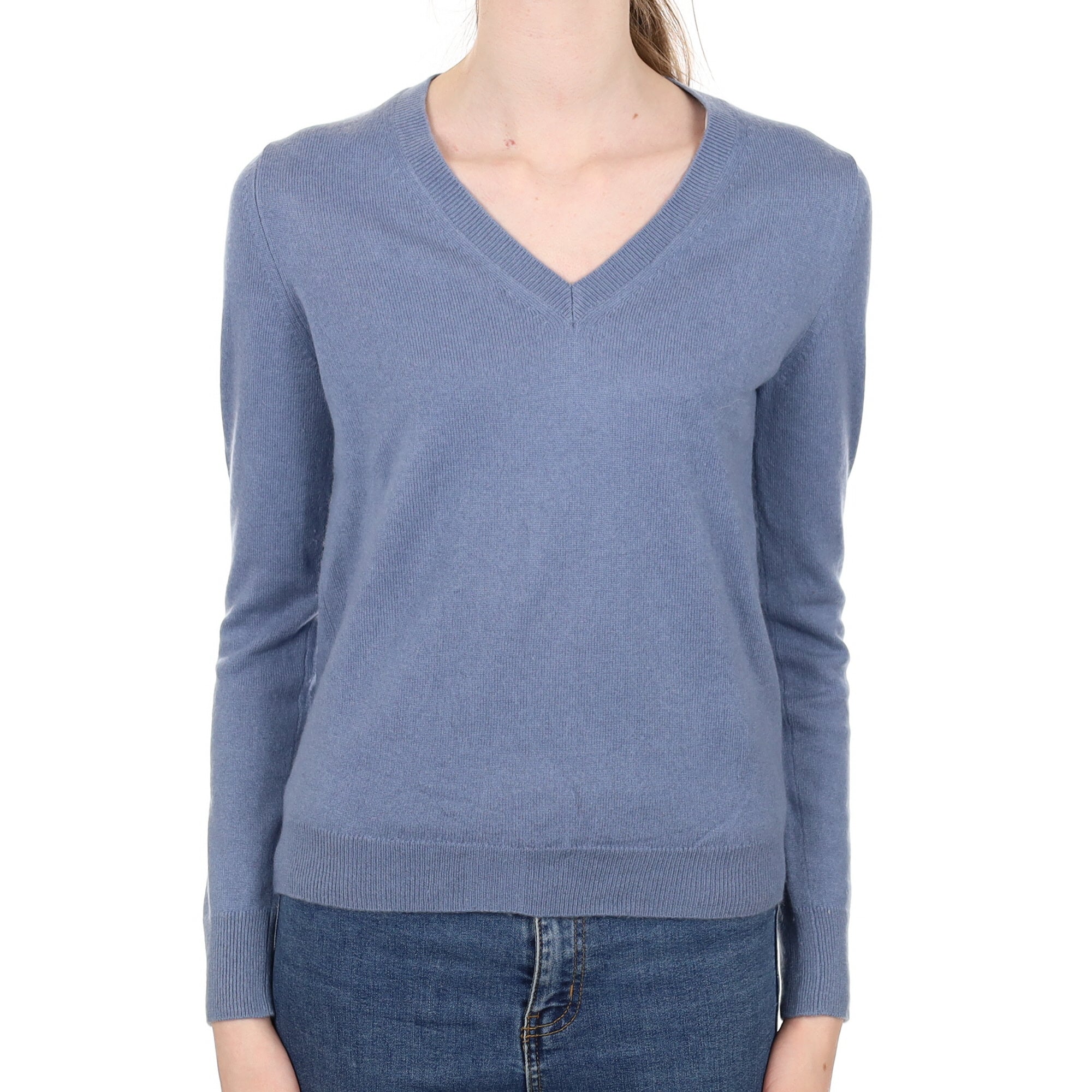 Dusky Blue Cashmere V Neck Jumper Extra Small