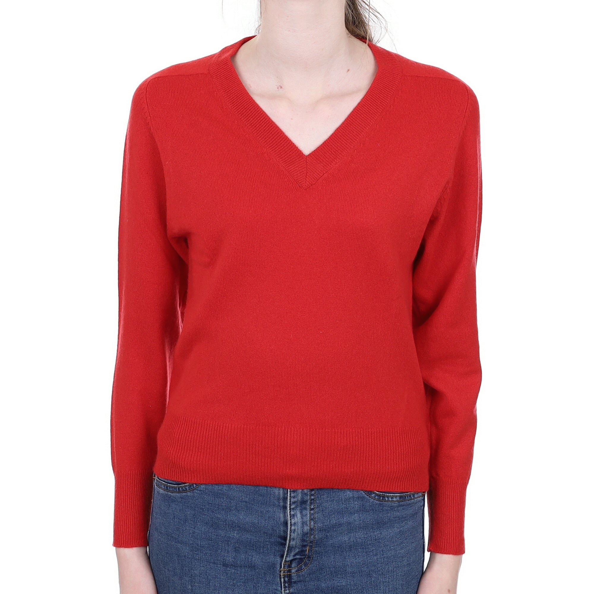 Scarlet Red Cashmere V Neck Jumper Extra Small