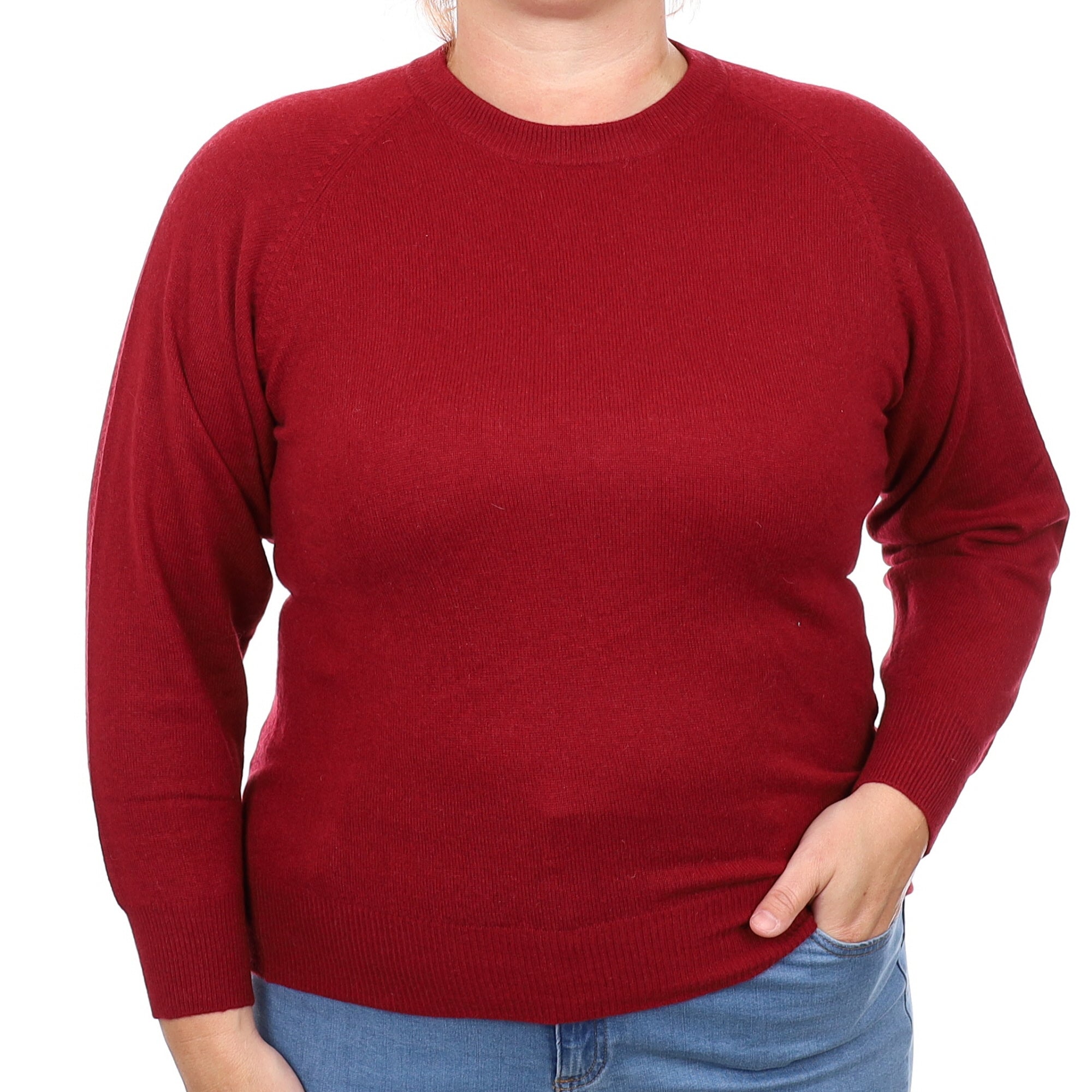 Burgundy Red Cashmere Crew Neck Jumper Large