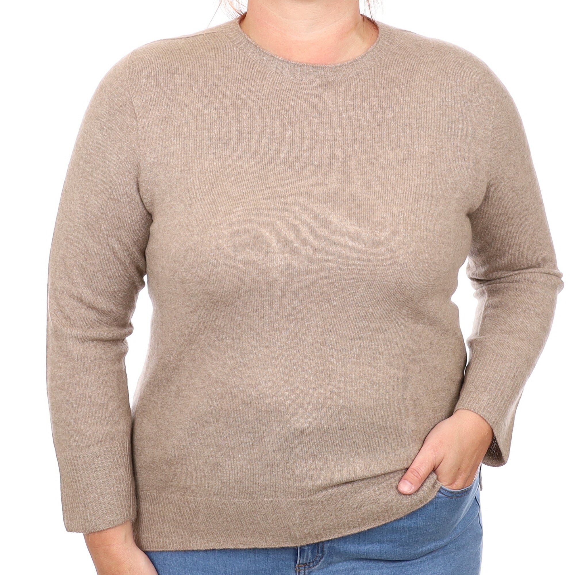 Taupe Brown Cashmere Crew Neck Jumper Large