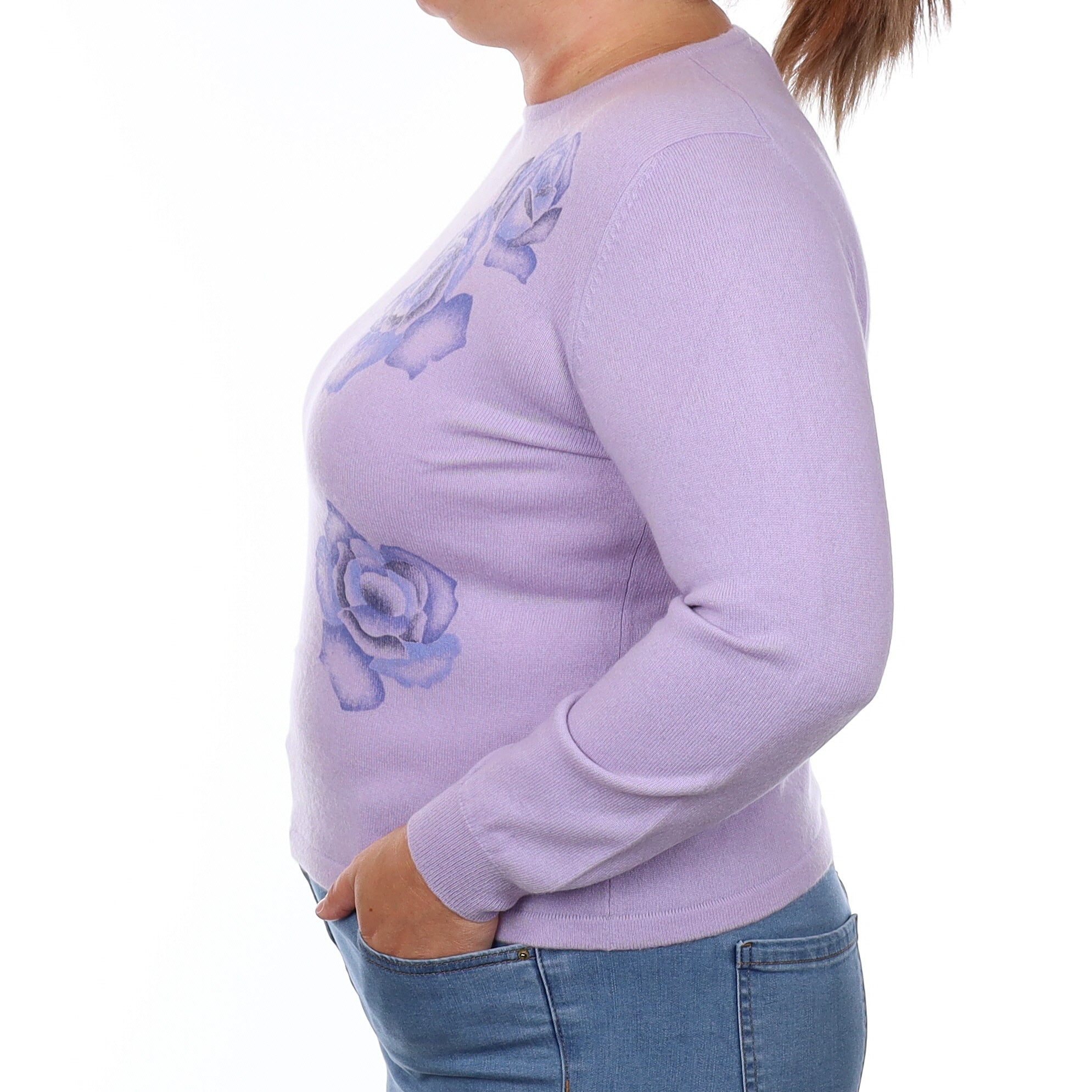 Lavender Floral Cashmere Crew Neck Jumper Large