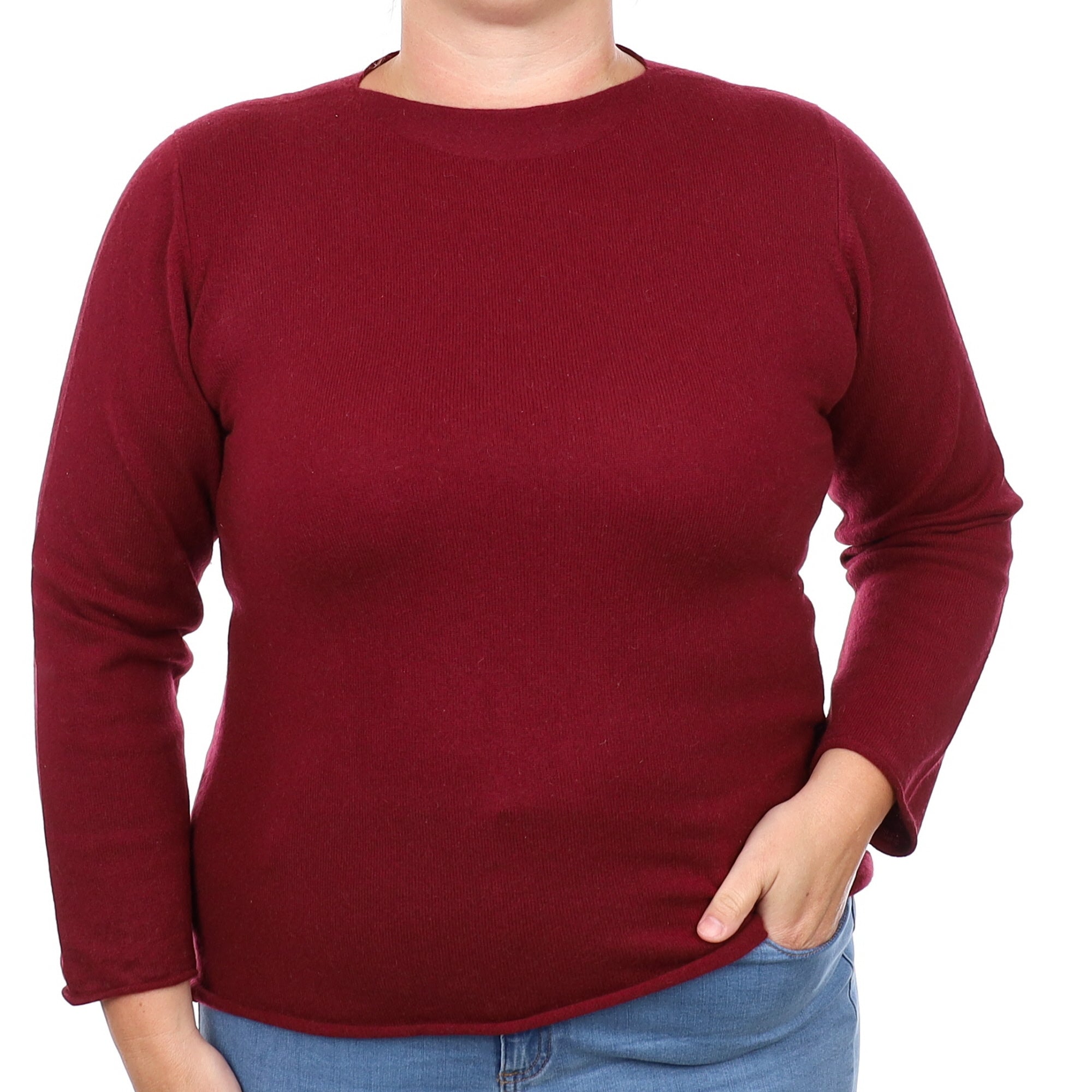 Wine Red Cashmere Slash Neck Jumper Large