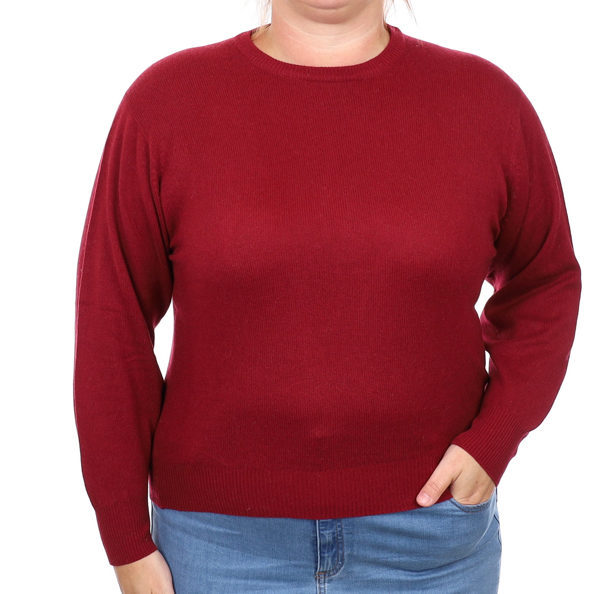 Burgundy Red Cashmere Crew Neck Jumper Large