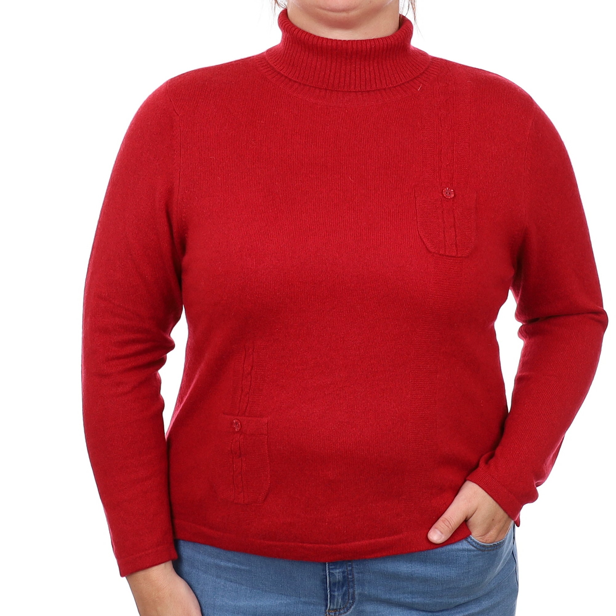 Crimson Red Cashmere Polo Neck Jumper Large