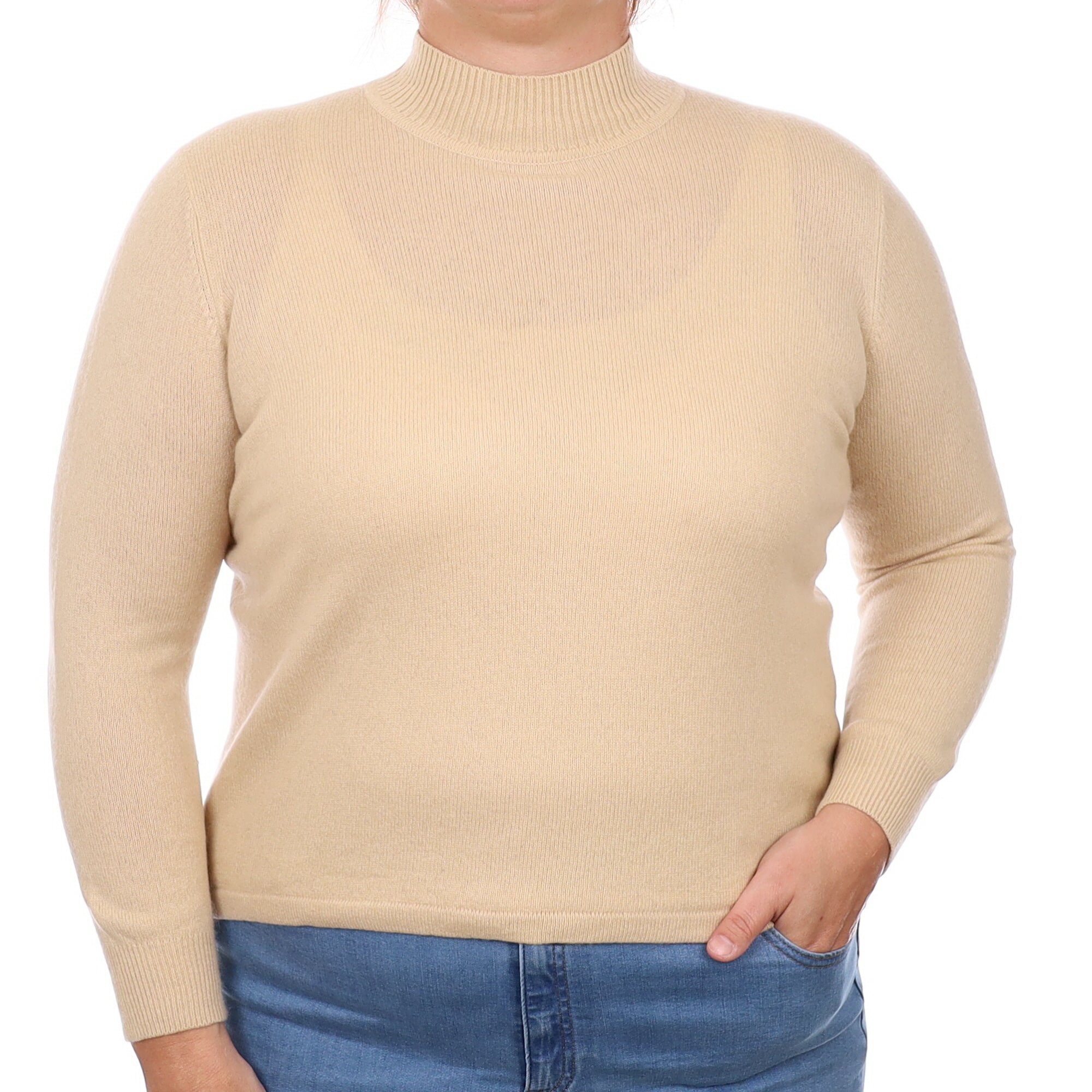 Beige Cashmere Turtle Neck Jumper Large