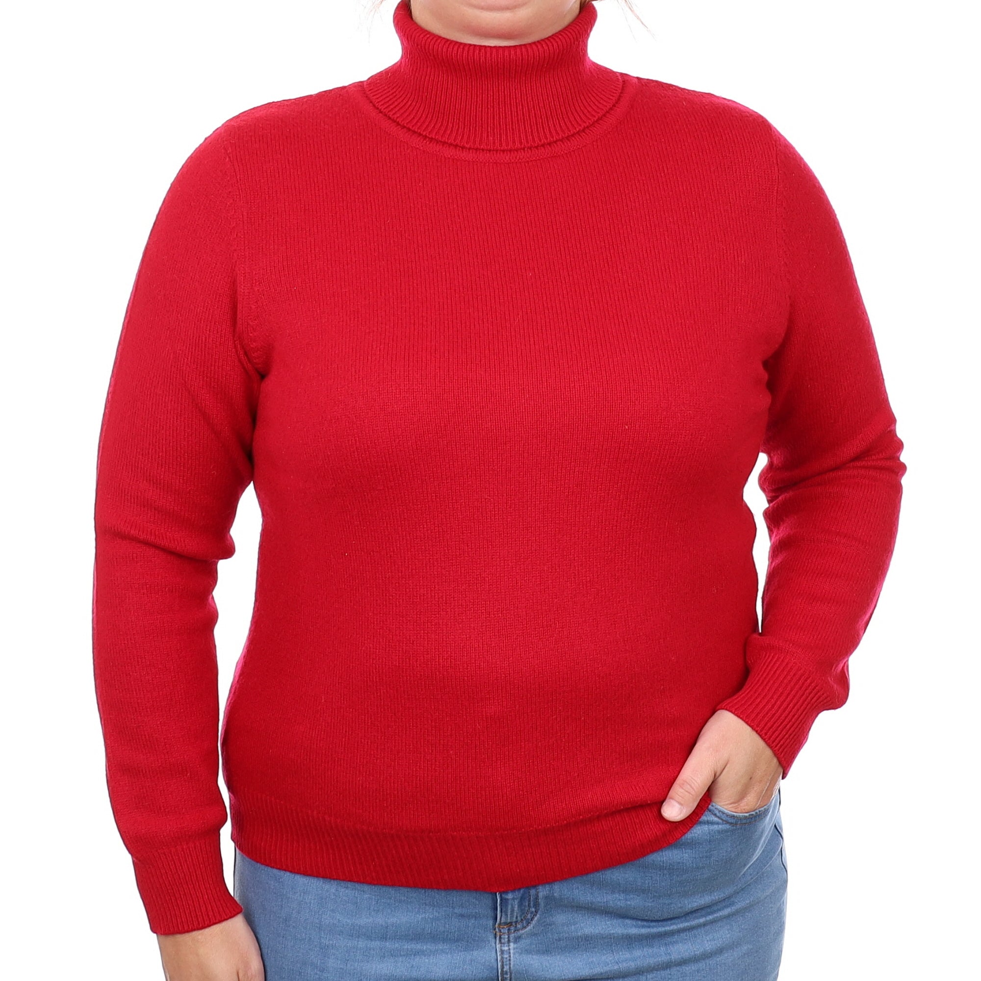 Post Box Red Cashmere Polo Neck Jumper Large