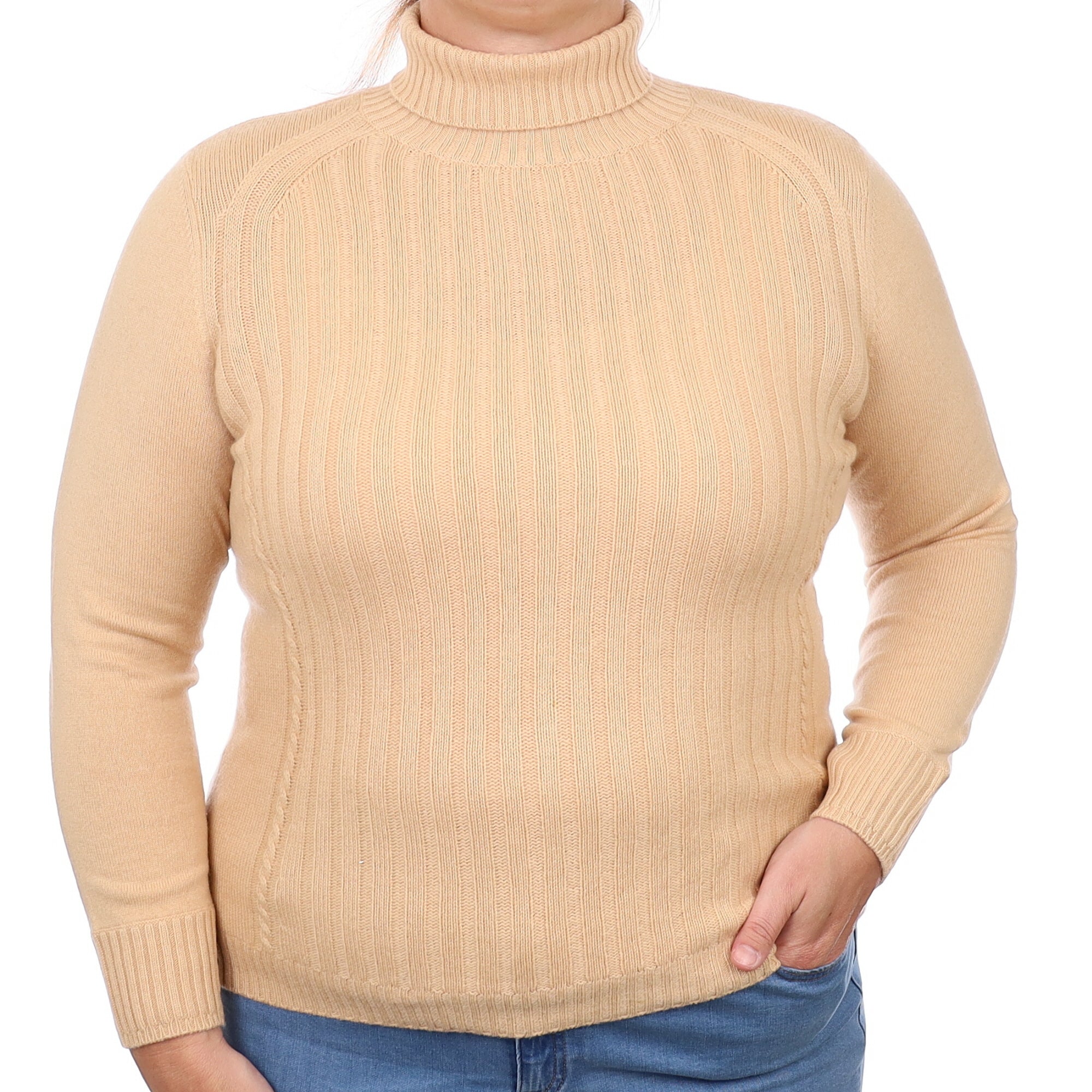 Muted Apricot Cashmere Polo Neck Jumper Large