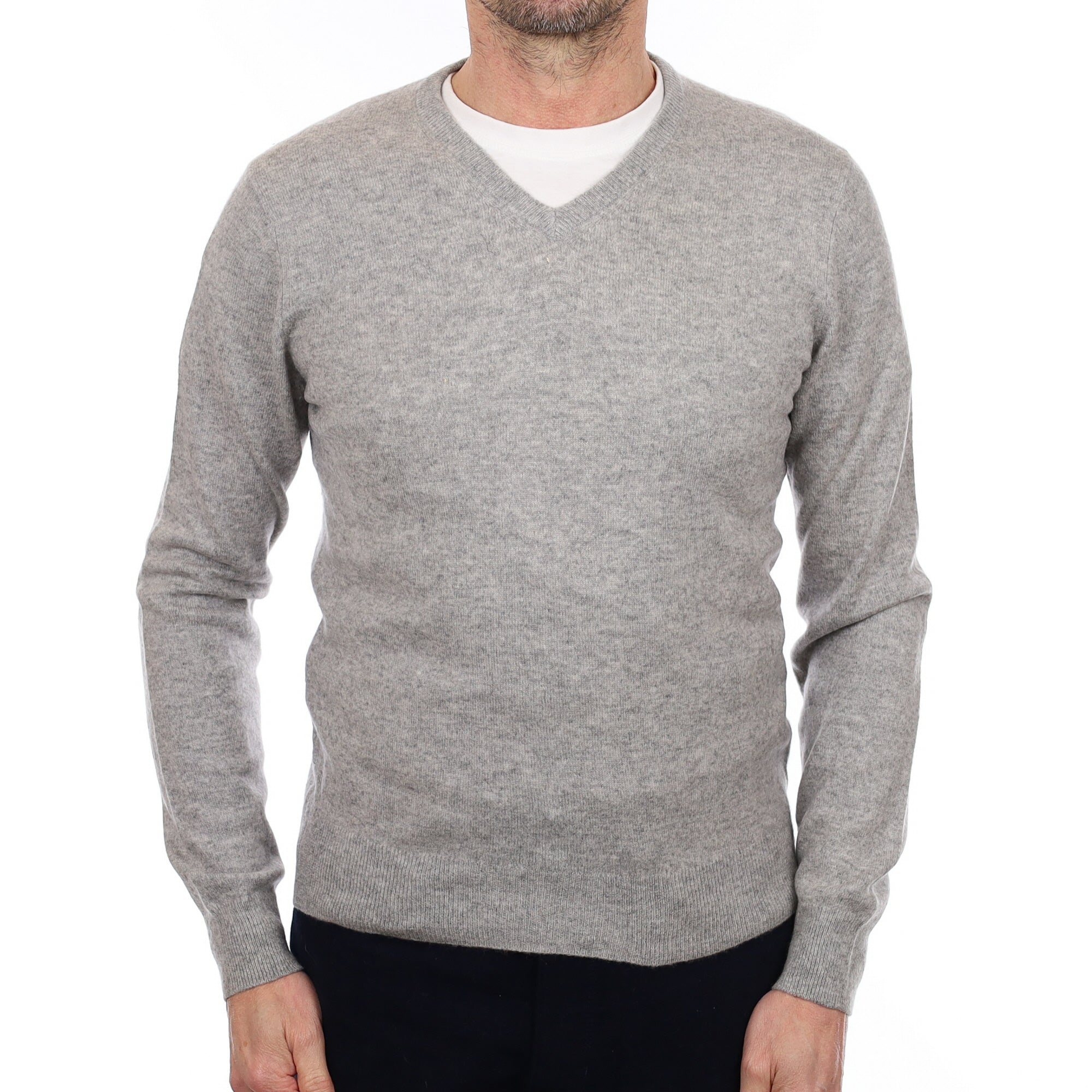 Men's Smoke Grey Cashmere V Neck Jumper Extra Small