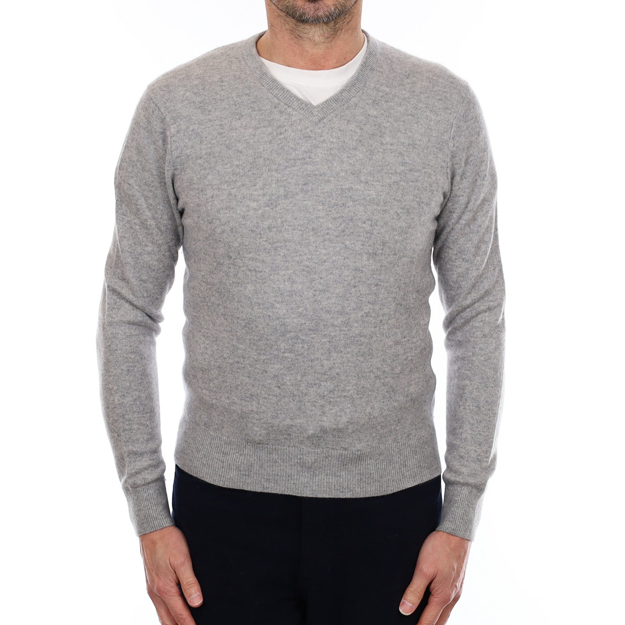 Men's Smoke Grey Cashmere V Neck Jumper Small