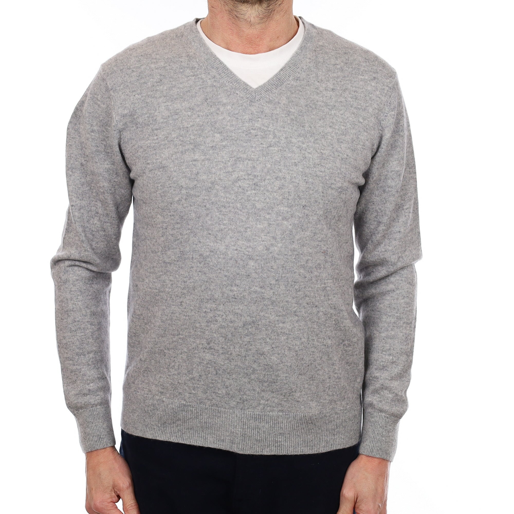 Men's Smoke Grey Cashmere V Neck Jumper Small