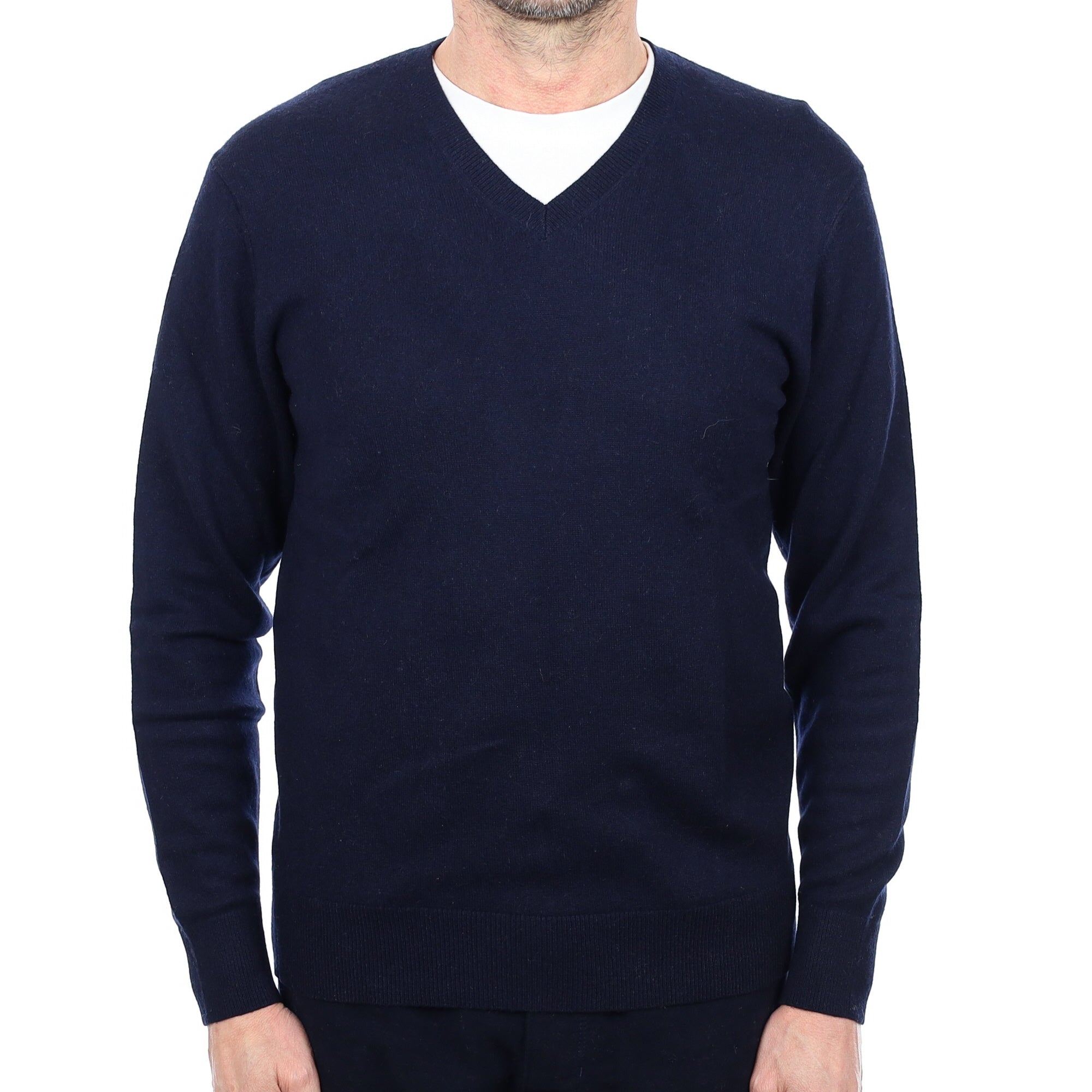 Men's Navy Blue Cashmere V Neck Jumper Small